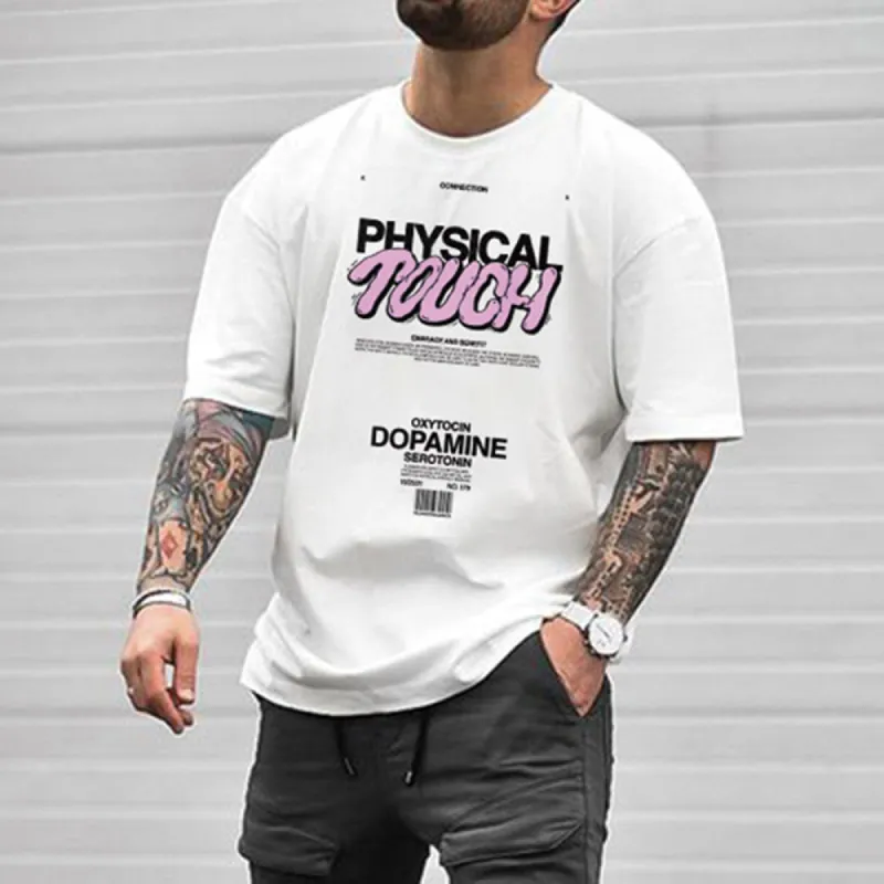 Letter Creative Graphic Print Loose Men's Short Sleeve T-Shirt sold by Shopnova