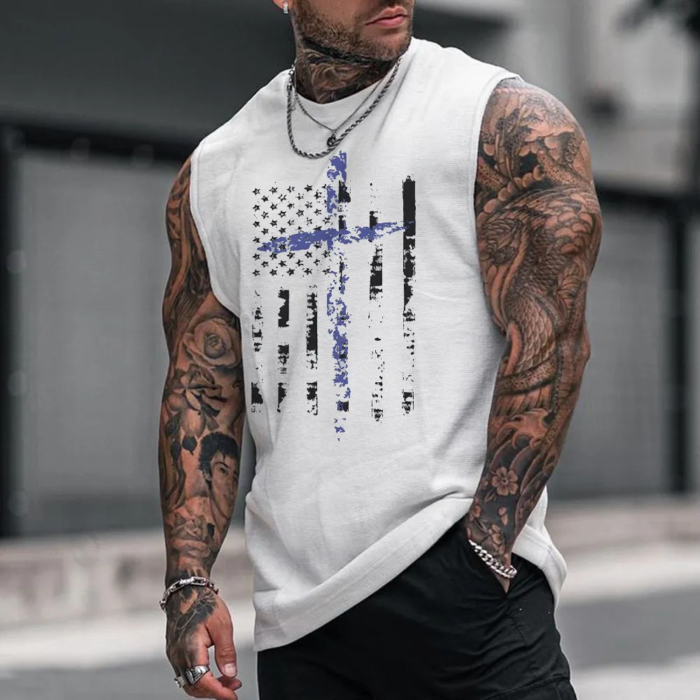 Vintage US Flag Men's Streetwear Tank Tops-C sold by Shopnova
