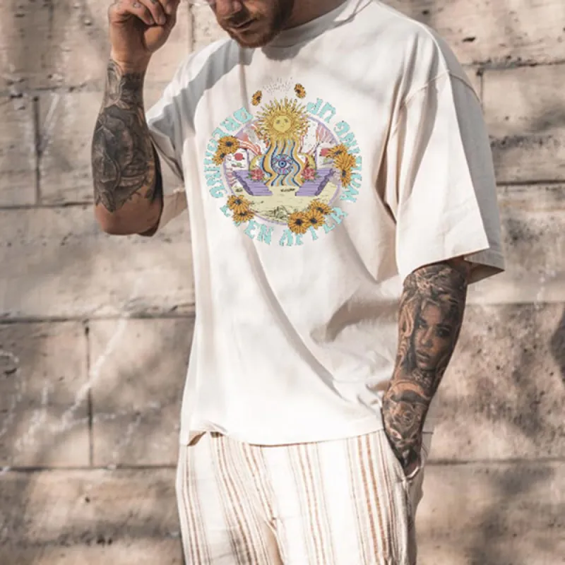 Sun Floral Graphic Print Casual Men's T-Shirt sold by Shopnova