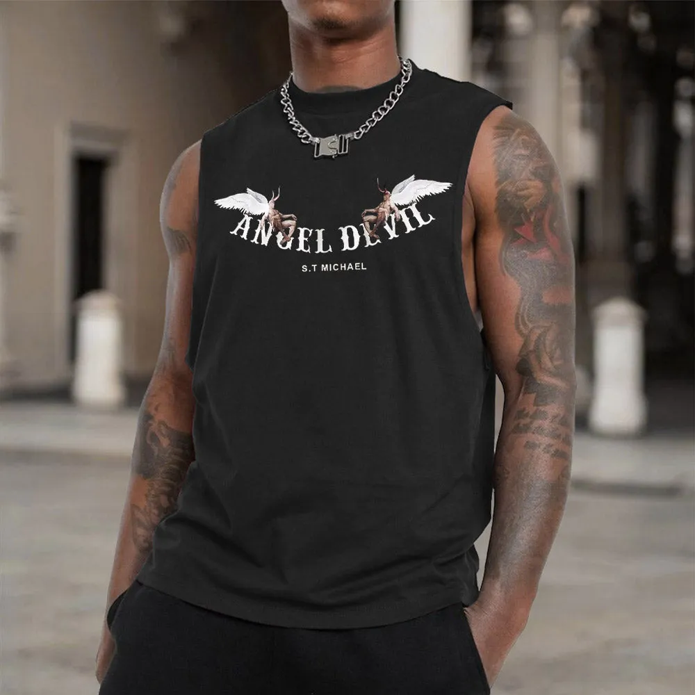 Angel Graphic Print Casual Loose Men's Tank Top sold by Shopnova