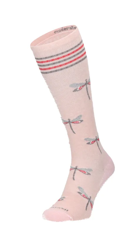 Dragonfly Women Moderate Compression Socks Rose Shimmer sold by Sockwell