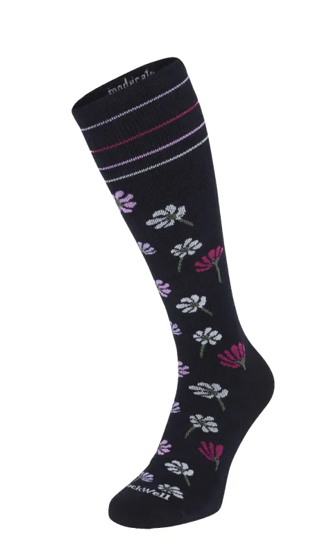Field Flower Women Moderate Compression Socks Black sold by Sockwell