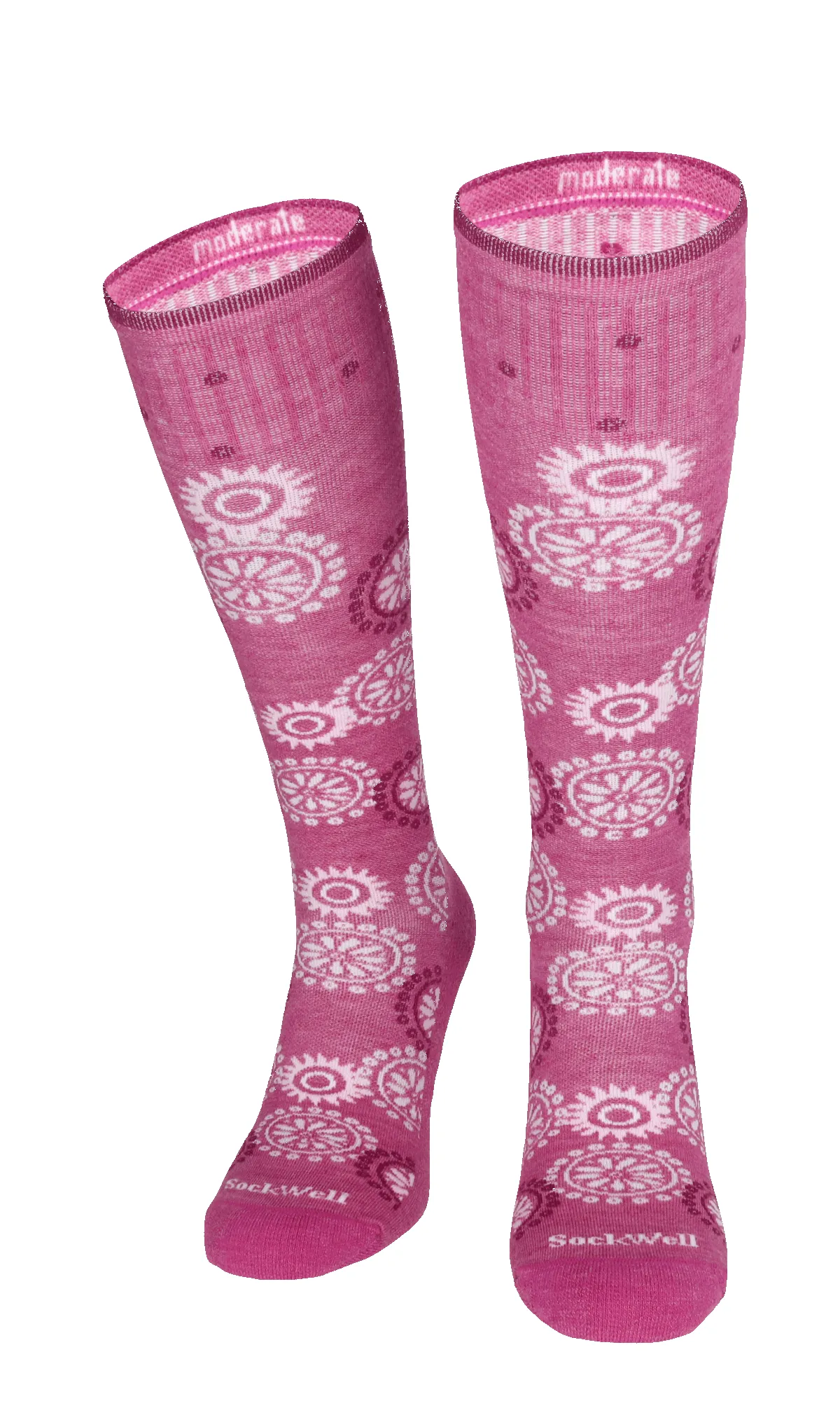 Block Print Women Moderate Compression Socks Raspberry sold by Sockwell product image thumbnail 2