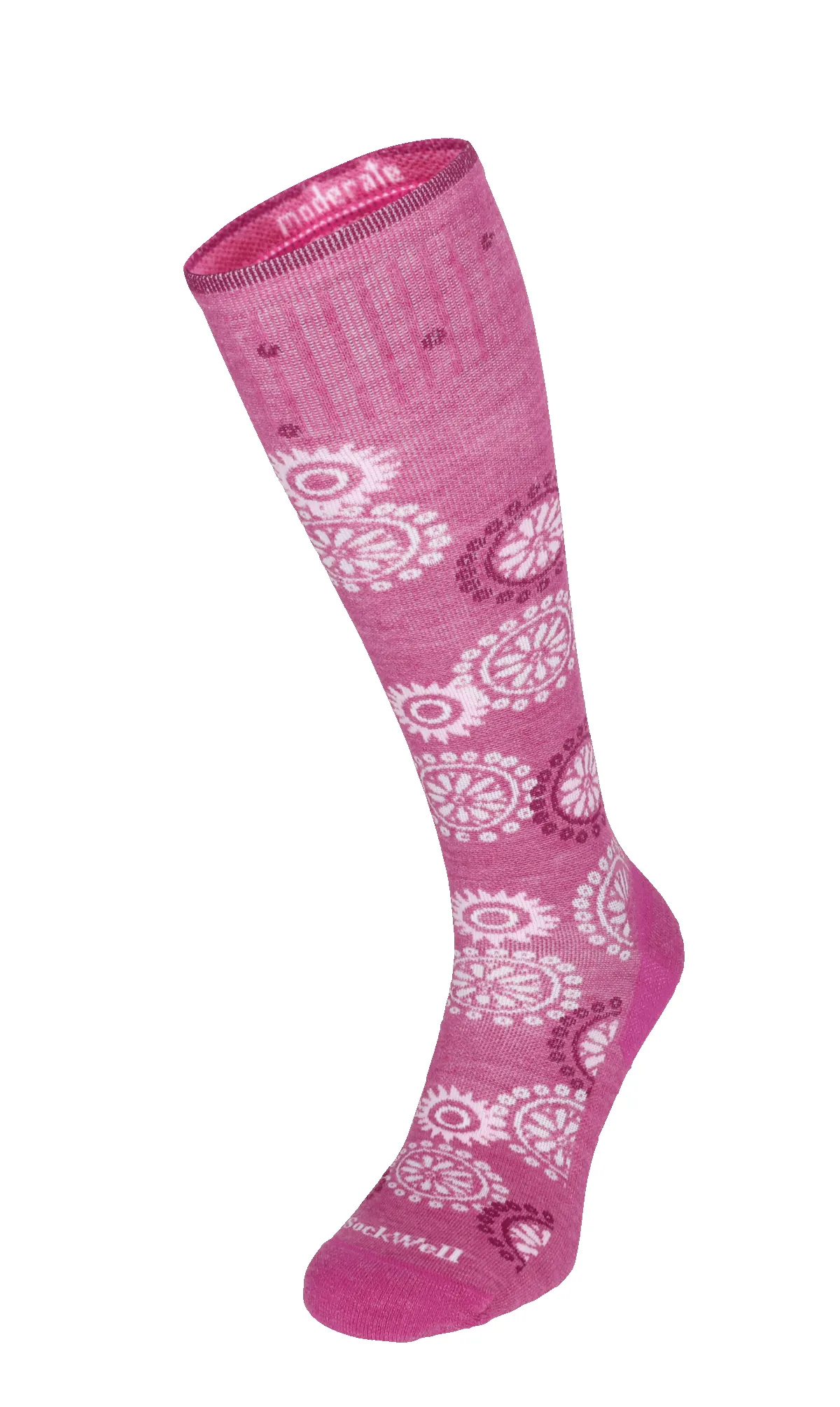 Block Print Women Moderate Compression Socks Raspberry sold by Sockwell