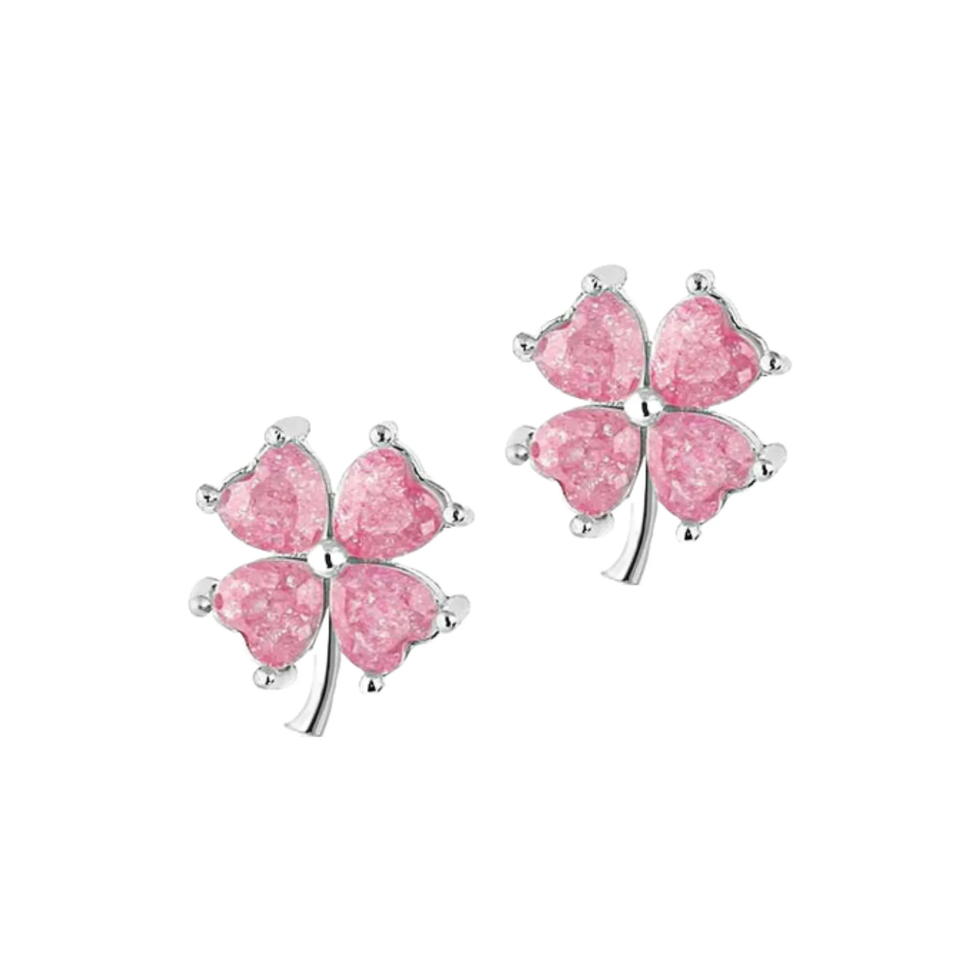 Four Leaves Clover Sterling Silver Stud Earrings - Pink sold by Spero London product image thumbnail 3
