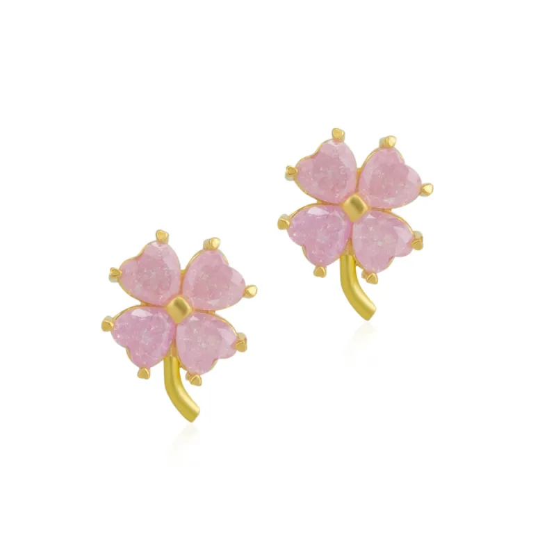 Four Leaves Clover Sterling Silver Stud Earrings - Pink sold by Spero London