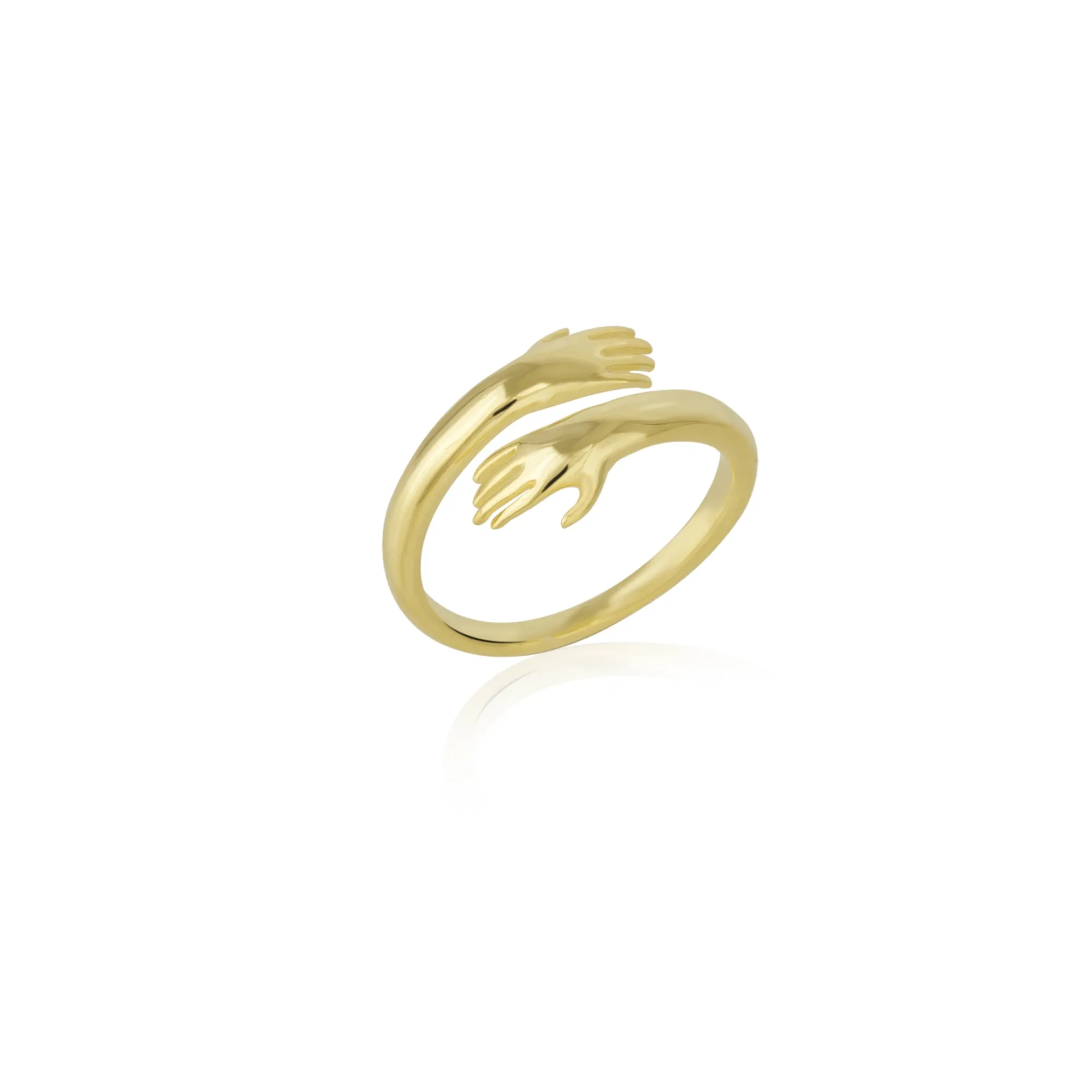 Hug Ring With Hands Sterling Silver and Gold Plated sold by Spero London