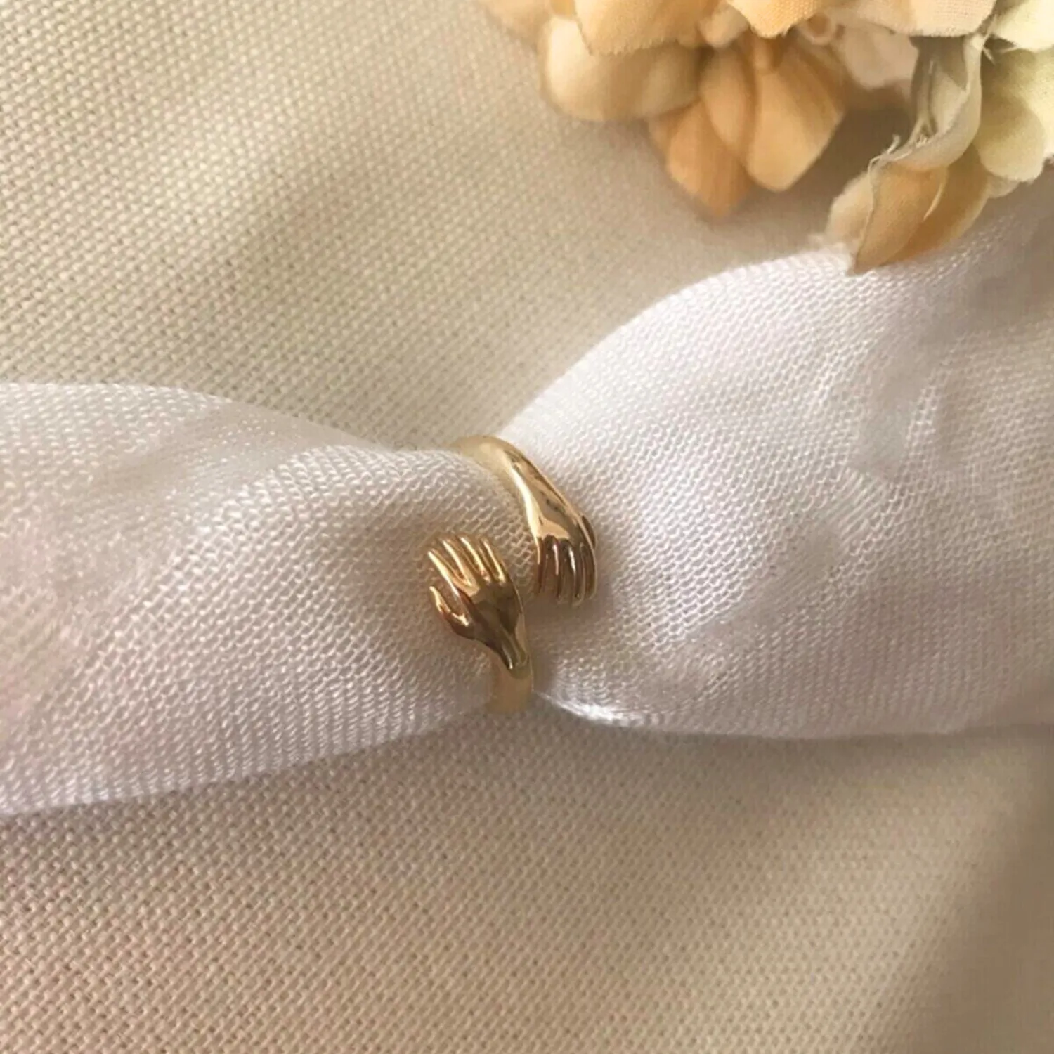 Hug Ring With Hands Sterling Silver and Gold Plated sold by Spero London product image thumbnail 3