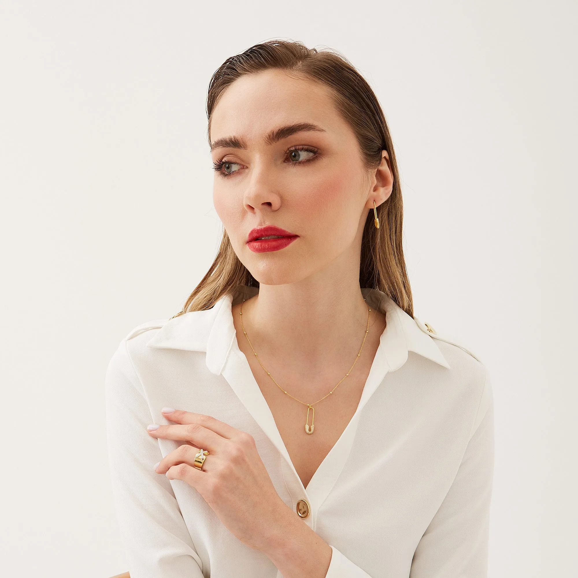 Sterling Silver Jewelled Safety Pin Necklace With Beaded Chain sold by Spero London product image thumbnail 5