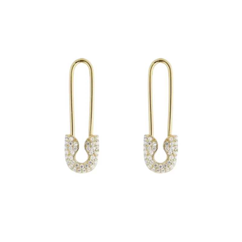 Pave Safety Pin Earrings Jewelled Sterling Silver sold by Spero London