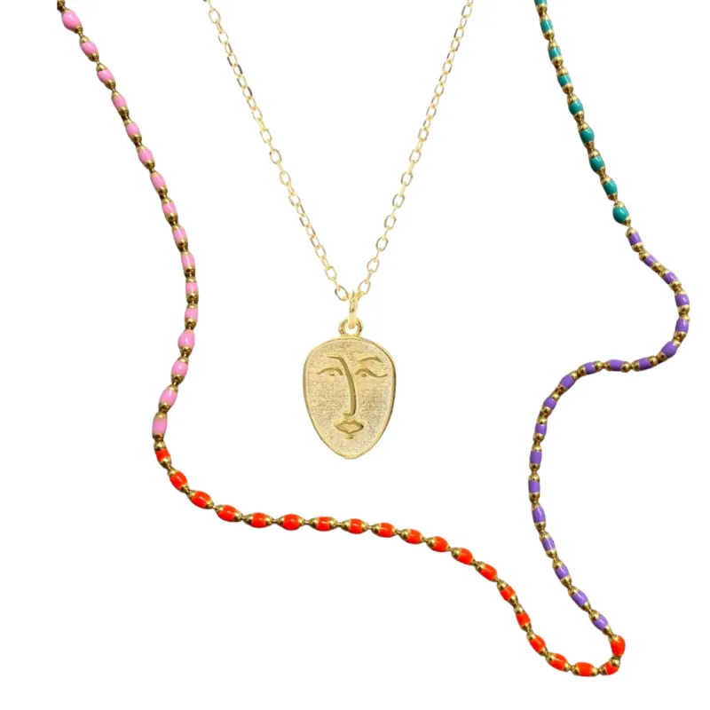 Abstract Face Monogram and Enamel Mine Sterling Silver Necklace Set sold by Spero London