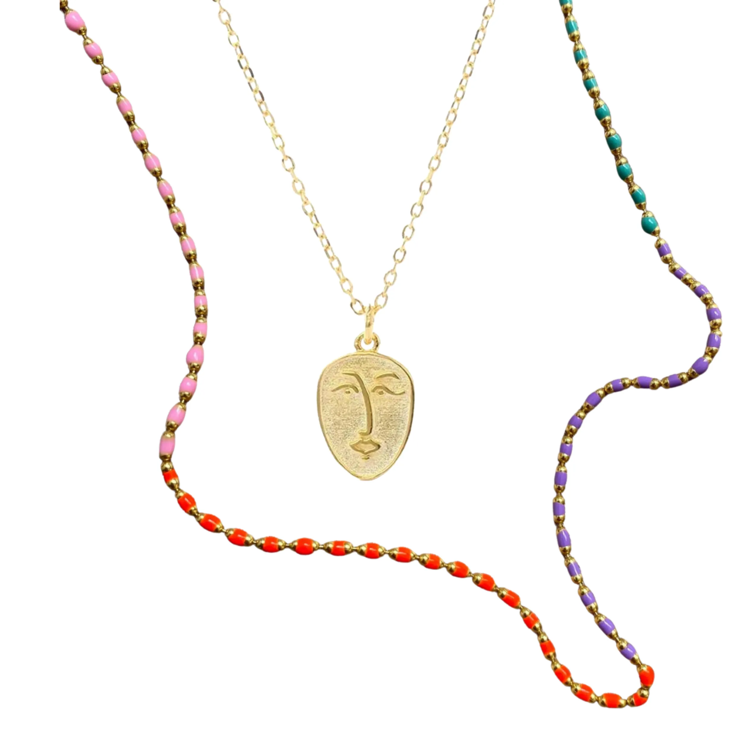 Abstract Face Monogram and Enamel Mine Sterling Silver Necklace Set sold by Spero London