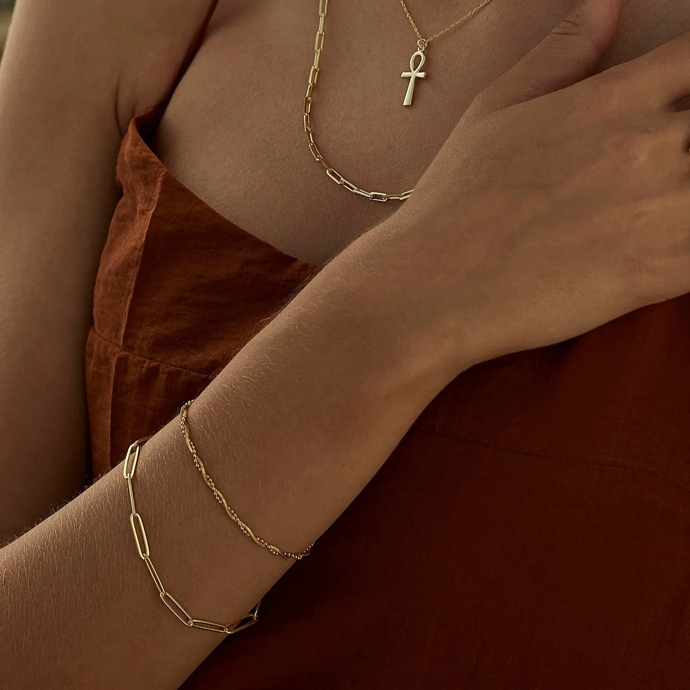 Bead Chain Twisted and Large Rectangular Chain Sterling Silver Bracelet Set sold by Spero London product image thumbnail 2