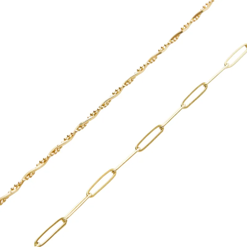 Bead Chain Twisted and Large Rectangular Chain Sterling Silver Bracelet Set sold by Spero London