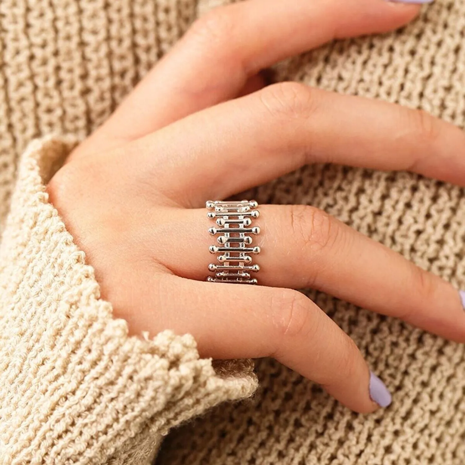 Multiple Bar Bead Design Sterling Silver Ring sold by Spero London product image thumbnail 2