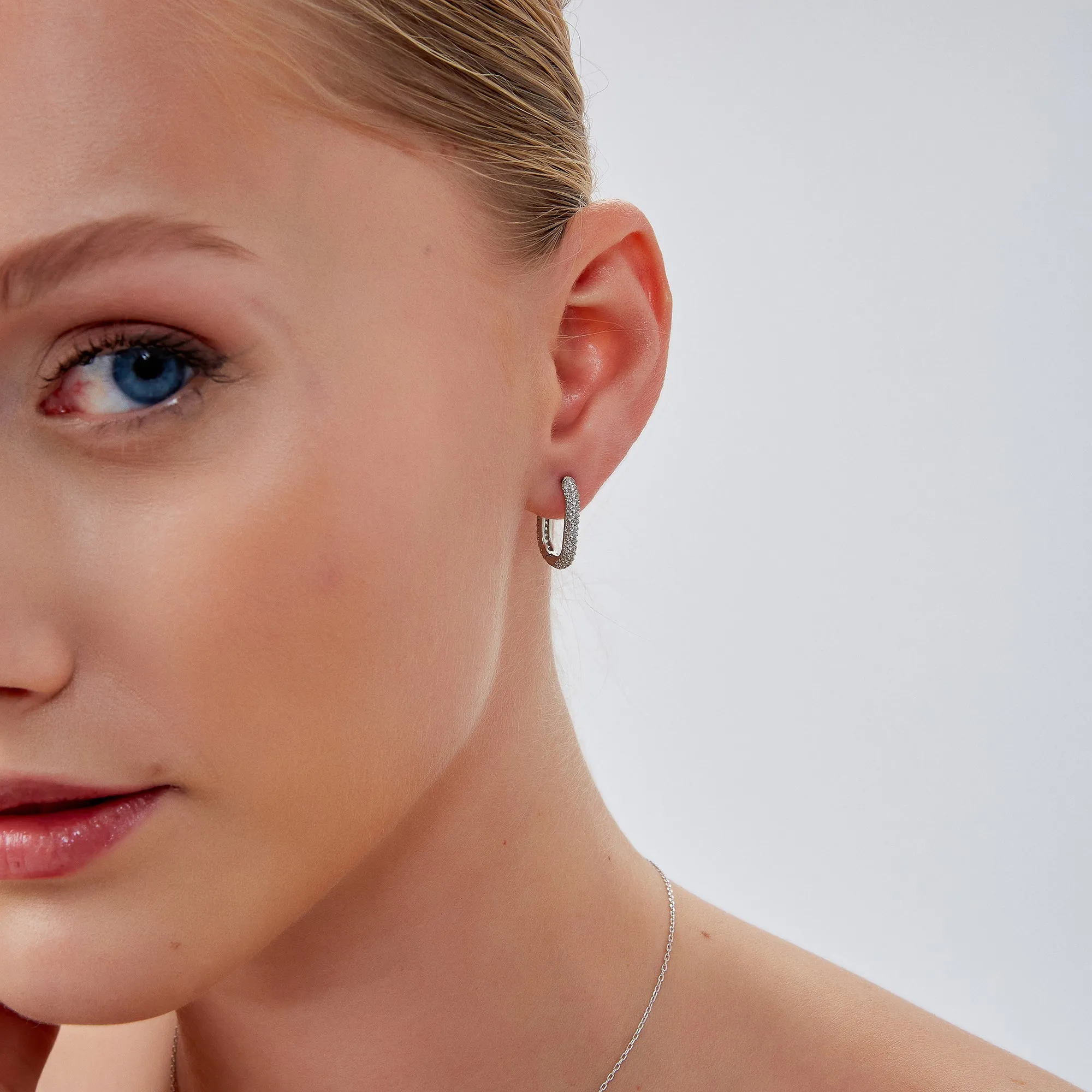 Pave Rectangular Sterling Silver Oval Hoop Earrings sold by Spero London product image thumbnail 2