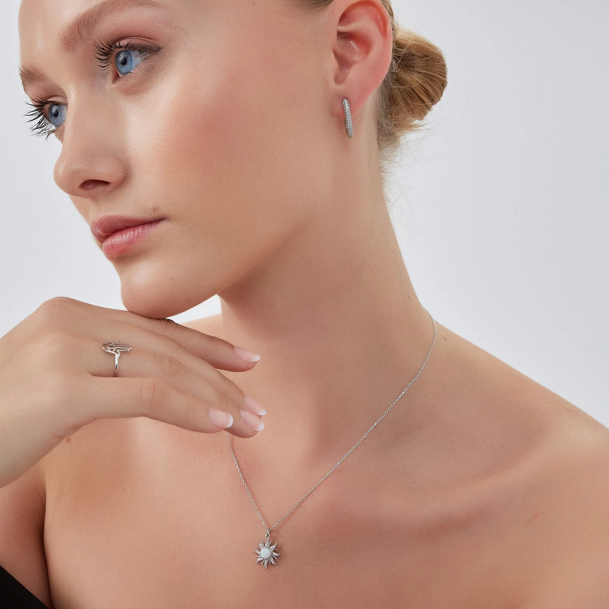 Pave Rectangular Sterling Silver Oval Hoop Earrings sold by Spero London product image thumbnail 3