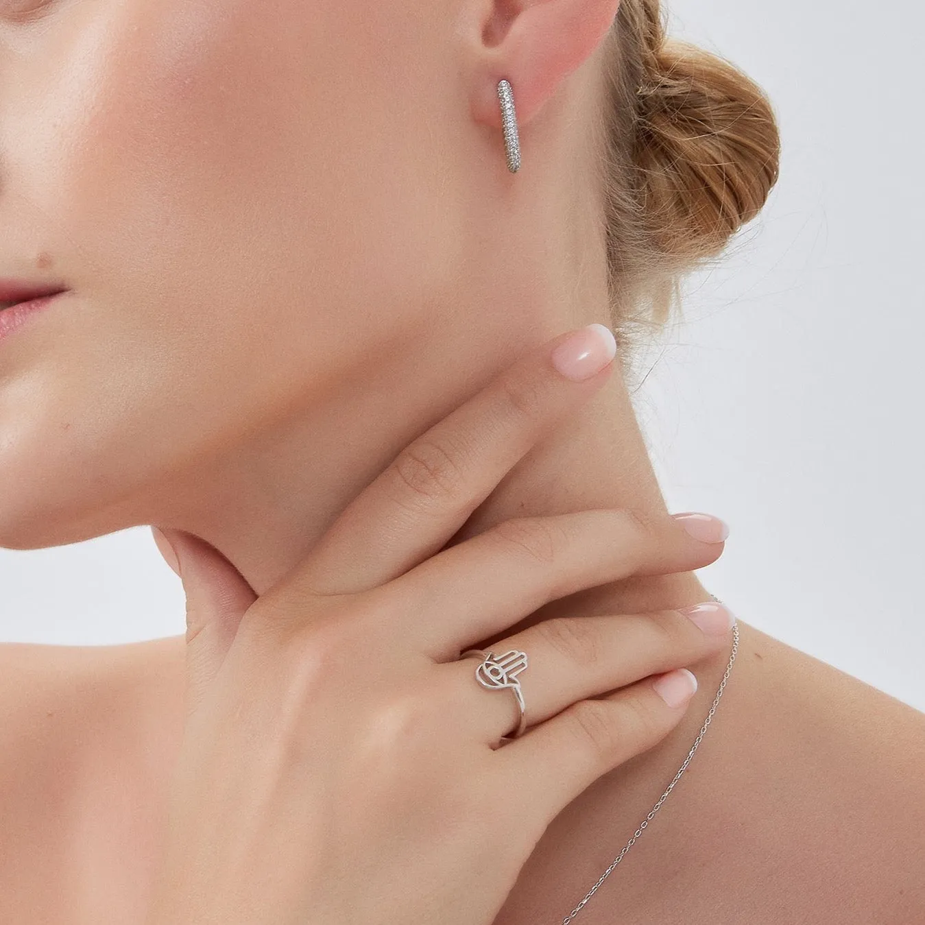 Pave Rectangular Sterling Silver Oval Hoop Earrings sold by Spero London product image thumbnail 4