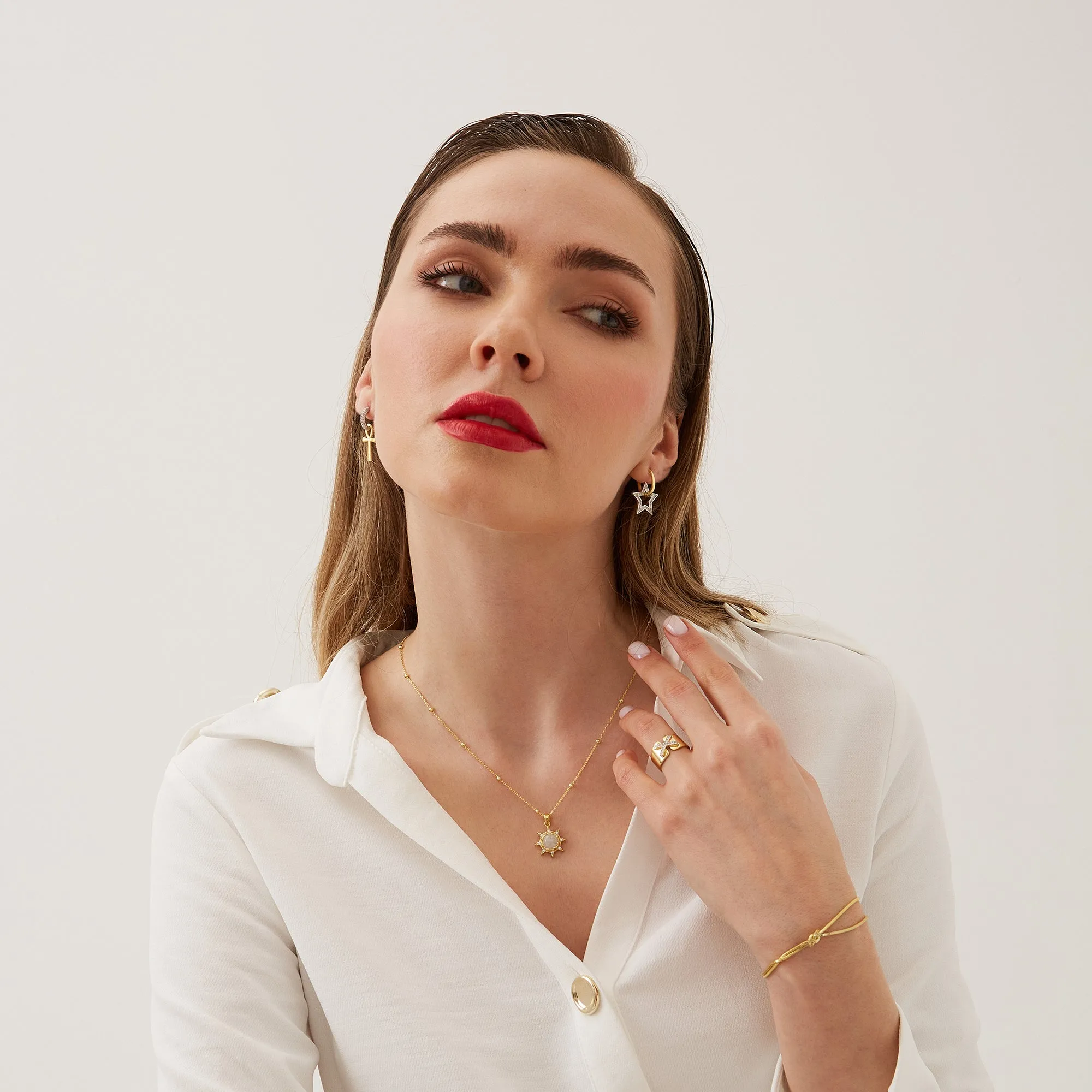 Moonstone Sun Sterling Silver Pendant Necklace With Beaded Chain sold by Spero London product image thumbnail 3