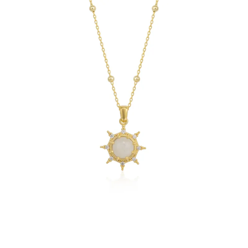 Moonstone Sun Sterling Silver Pendant Necklace With Beaded Chain sold by Spero London