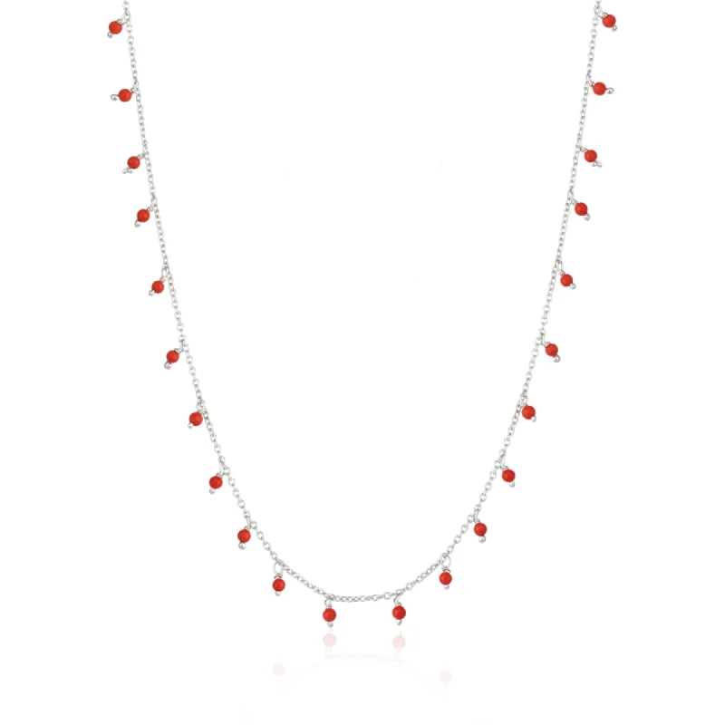 Red Coral Beaded Sterling Silver Chain Necklace sold by Spero London