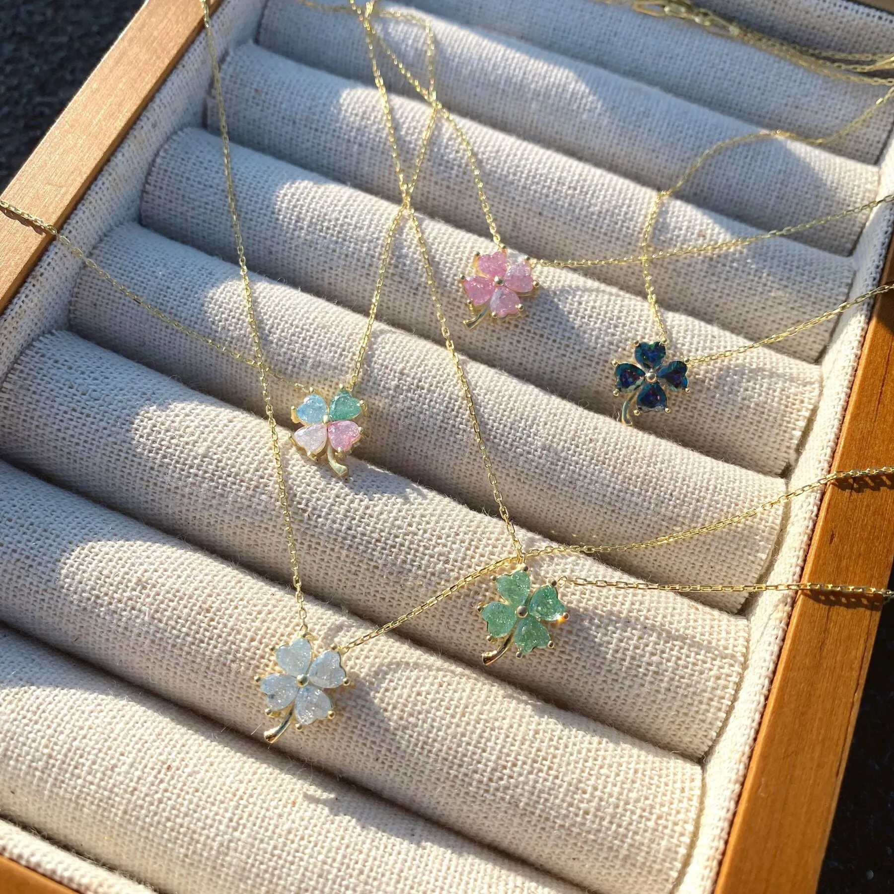 Four Leaf Clover Sterling Silver Necklace - Pink sold by Spero London product image thumbnail 5