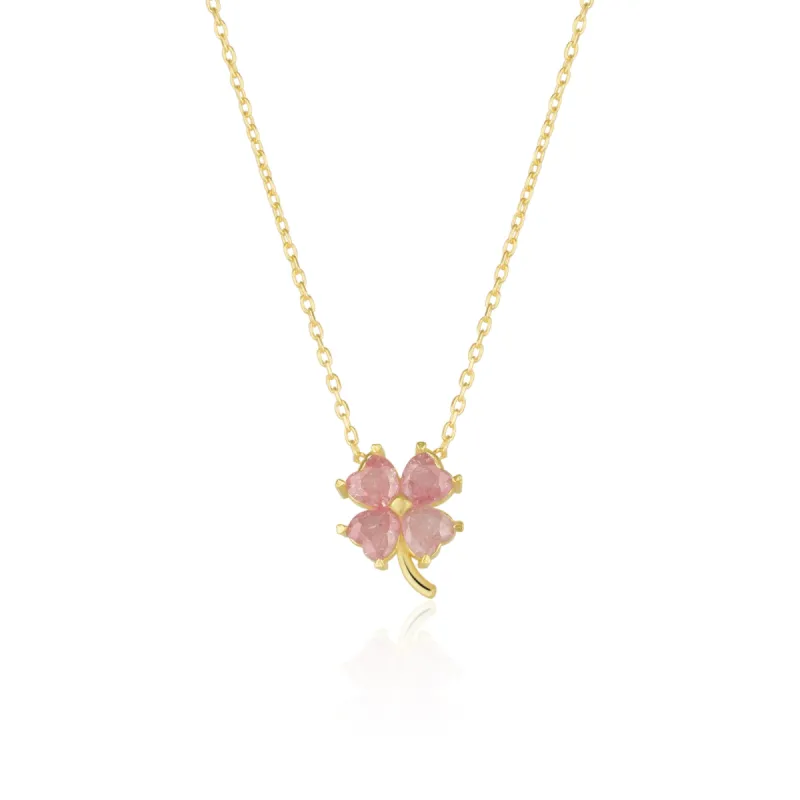 Four Leaf Clover Sterling Silver Necklace - Pink sold by Spero London