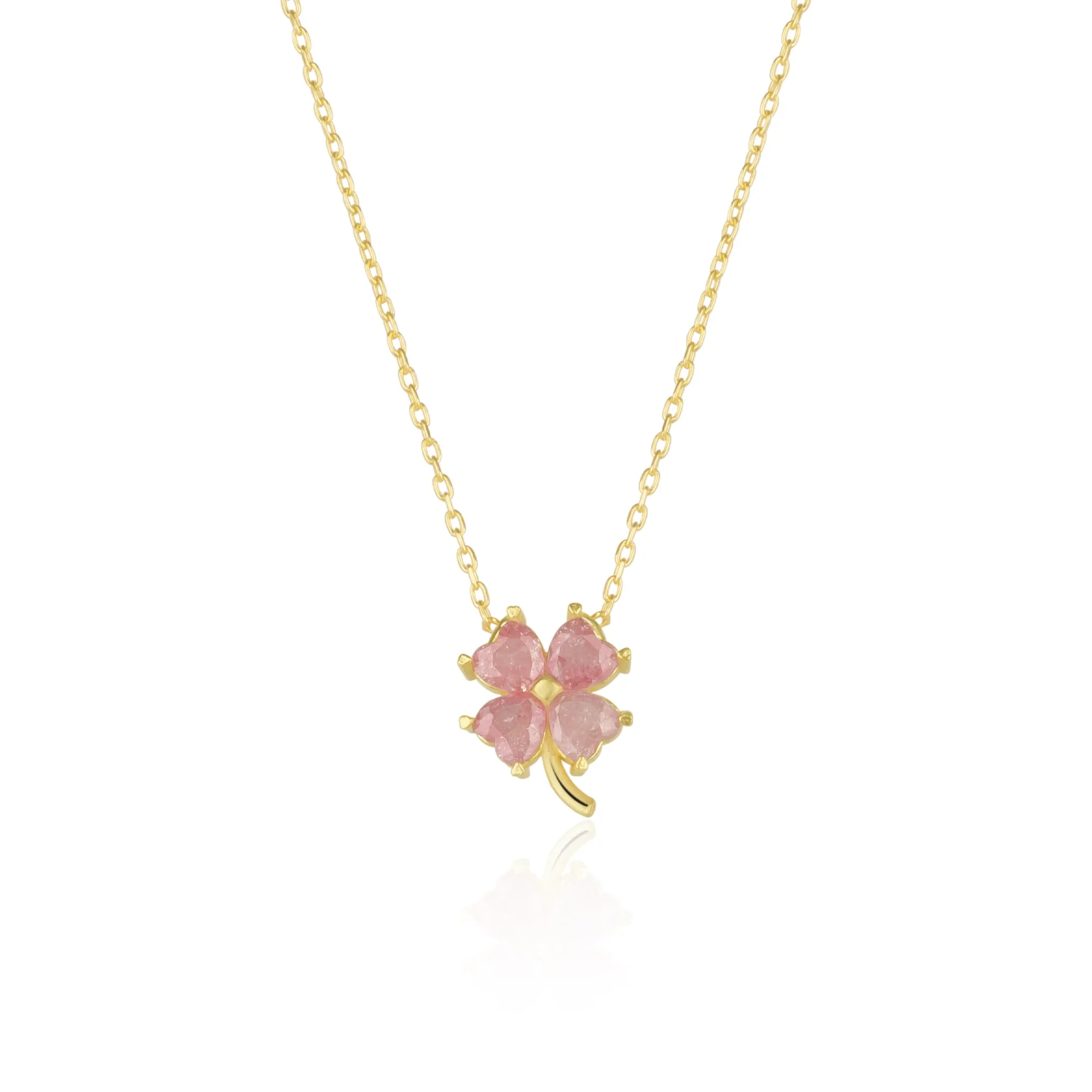 Four Leaf Clover Sterling Silver Necklace - Pink sold by Spero London