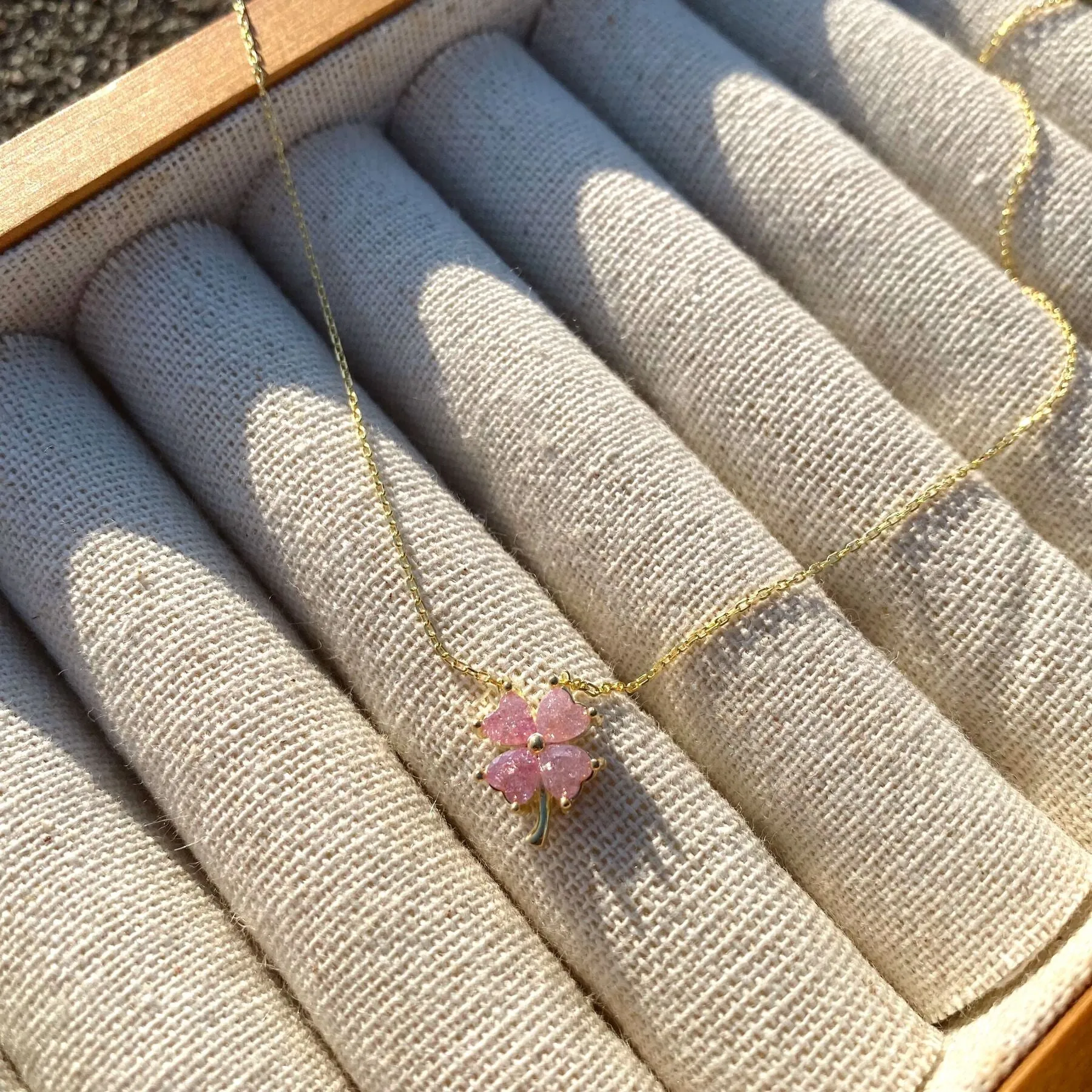 Four Leaf Clover Sterling Silver Necklace - Pink sold by Spero London product image thumbnail 4