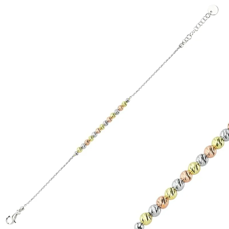 Middle Beaded 3 Color Gold Rose Gold Sterling Silver Handmade Bracelet sold by Spero London
