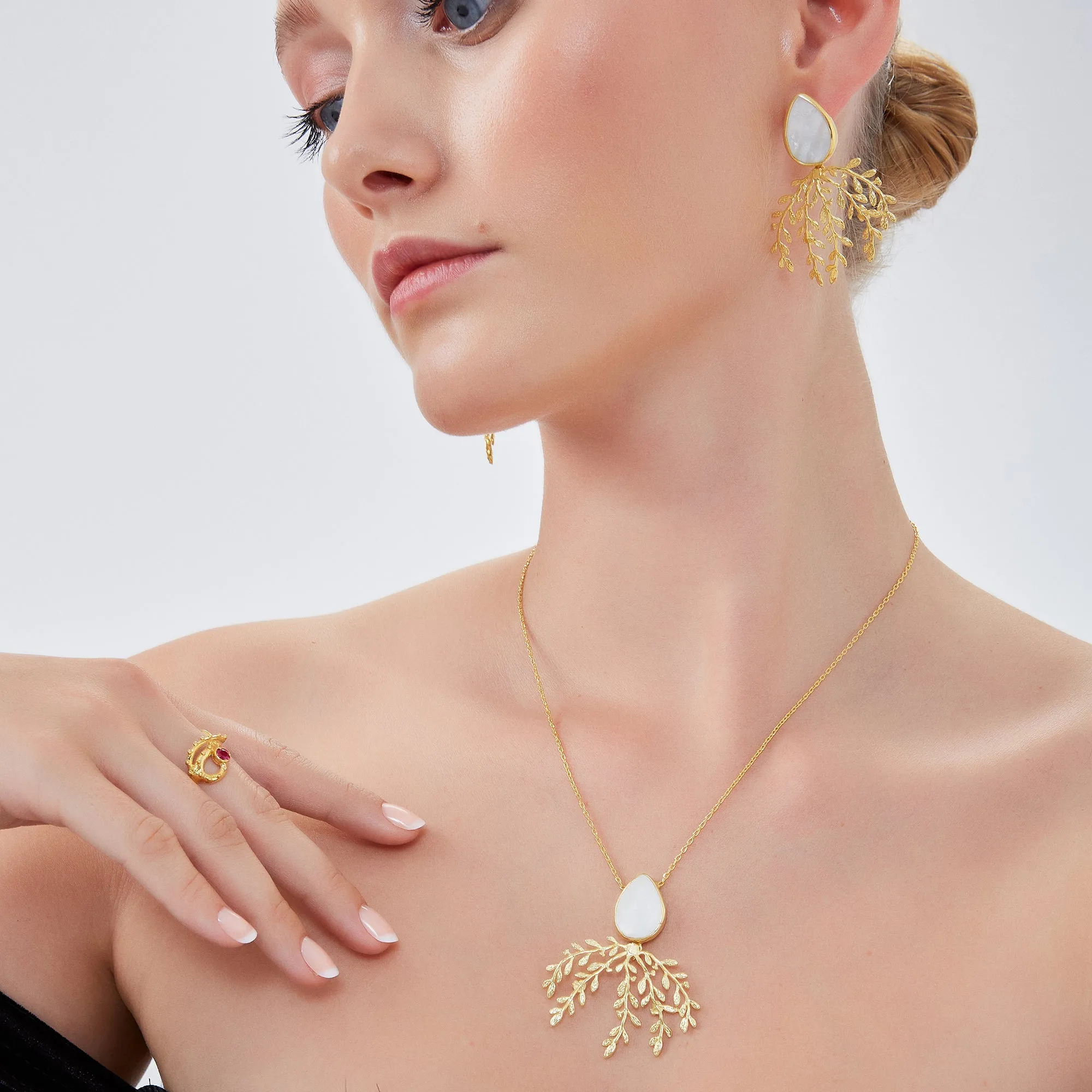 Mother Of Pearl Olive Branch Sterling Silver Earrings sold by Spero London product image thumbnail 4