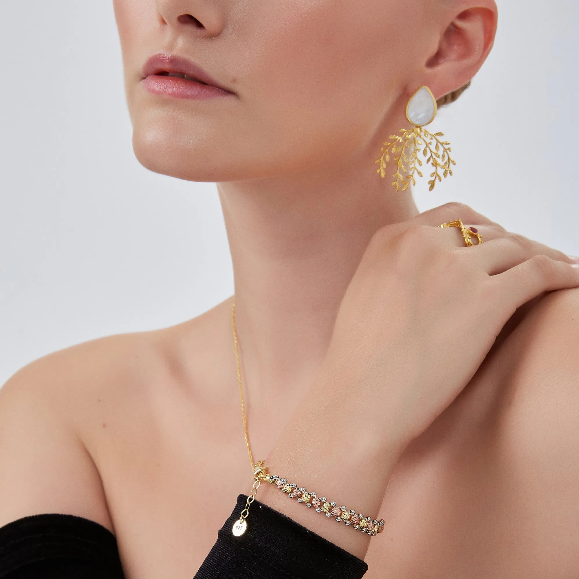 Mother Of Pearl Olive Branch Sterling Silver Earrings sold by Spero London product image thumbnail 3