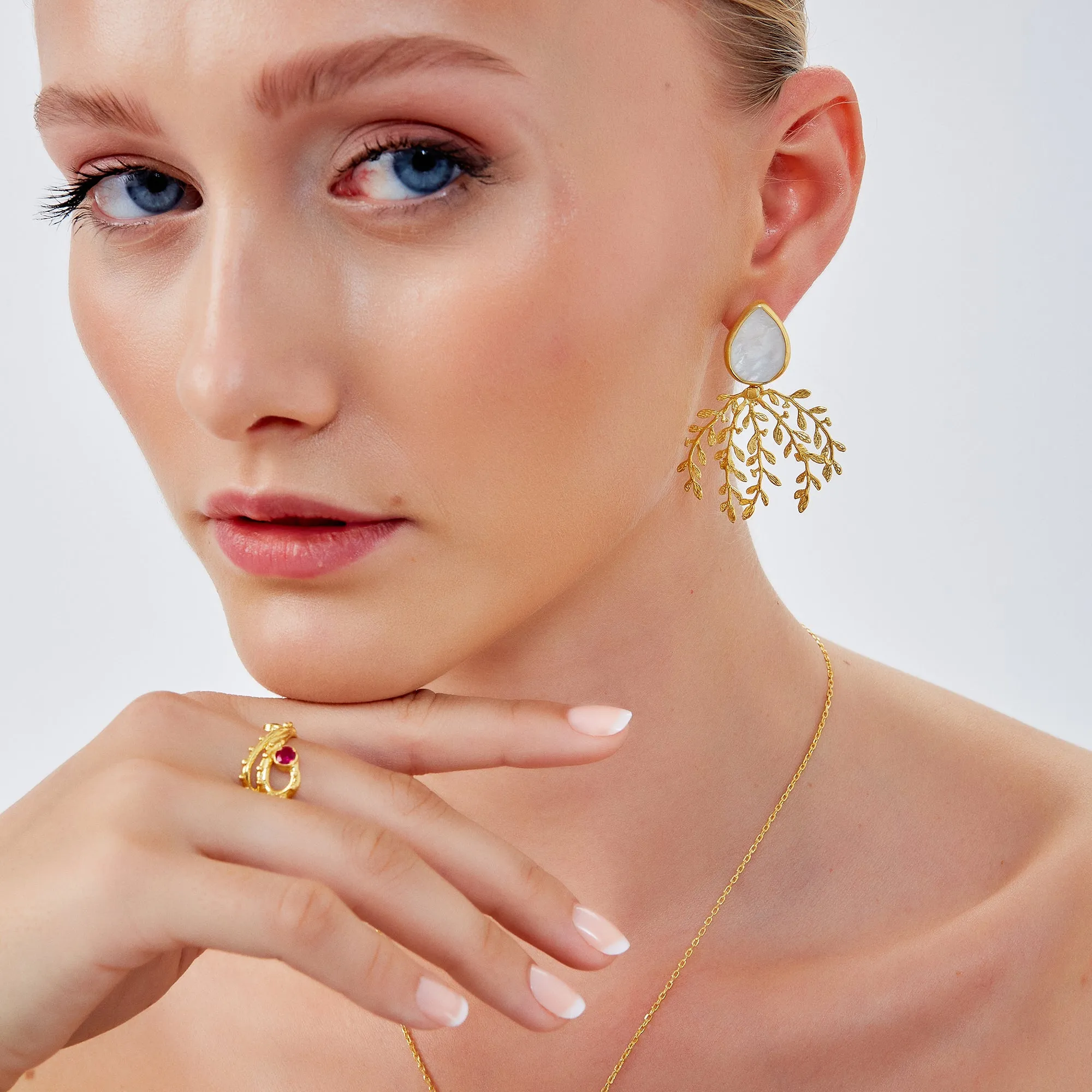 Mother Of Pearl Olive Branch Sterling Silver Earrings sold by Spero London product image thumbnail 2