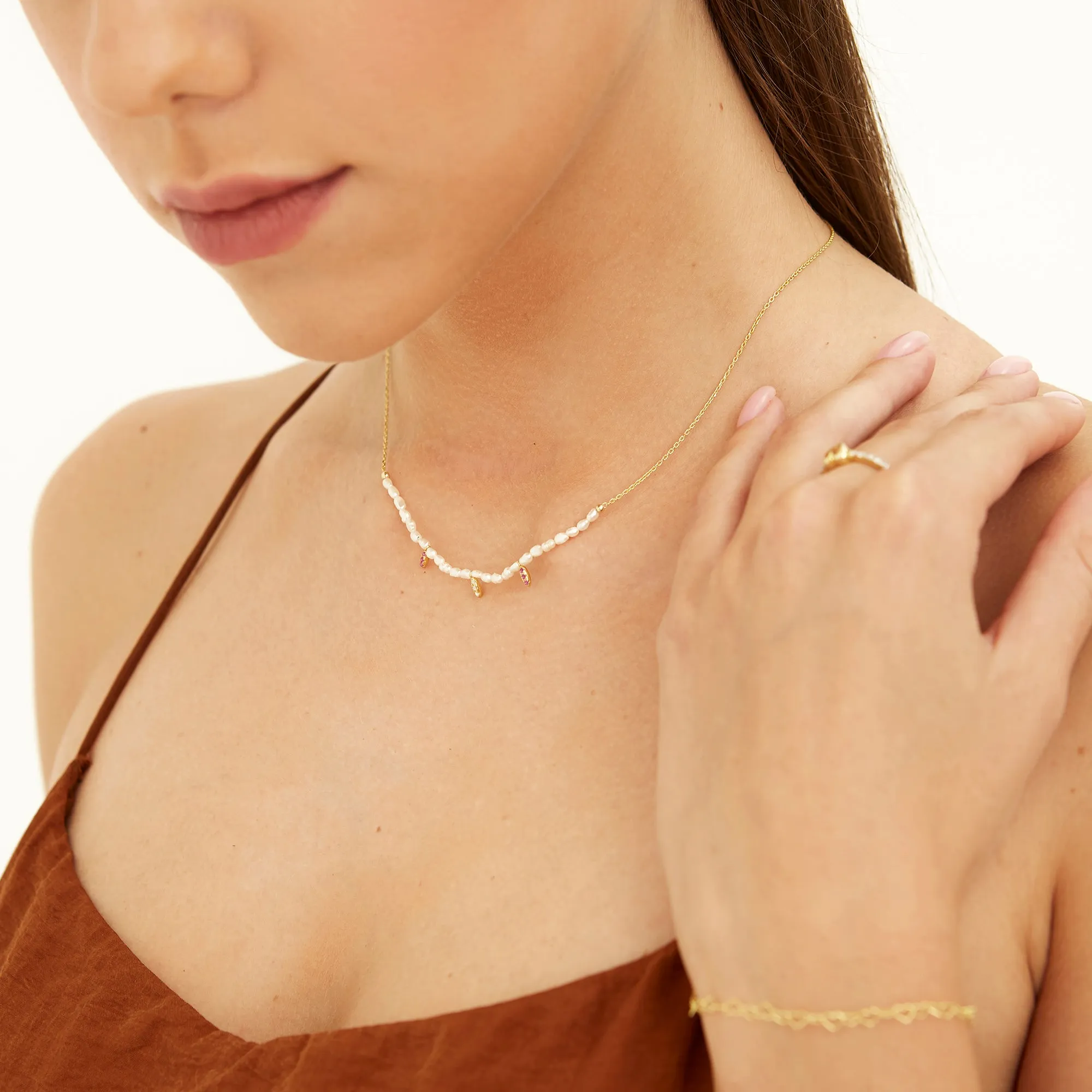 Sterling Silver Gold Plated Baroque Pearl Necklace sold by Spero London product image thumbnail 2