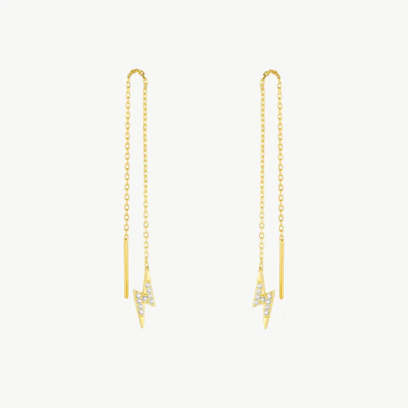 Lightning Bolt Sterling Silver Chain Drop Earrings sold by Spero London