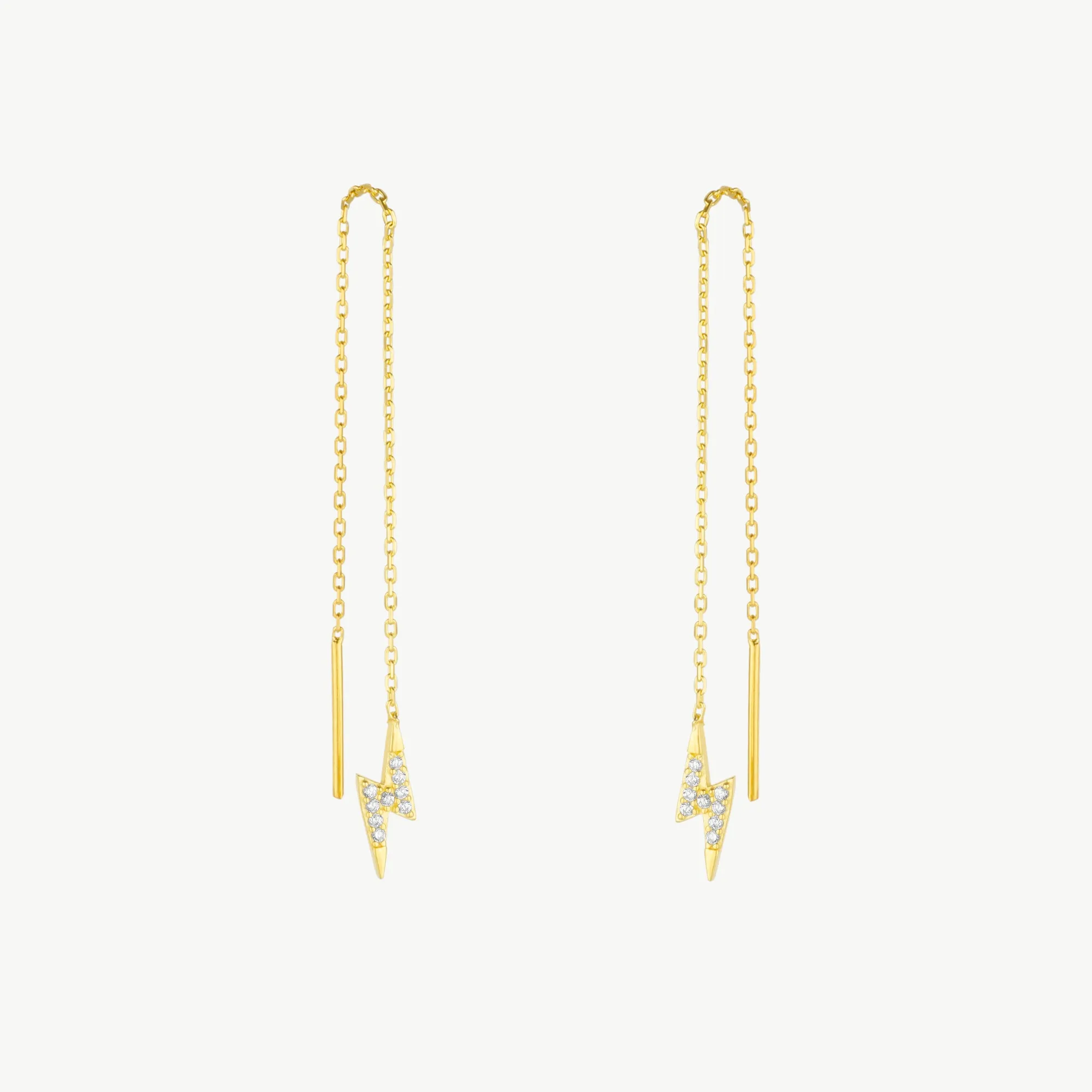 Lightning Bolt Sterling Silver Chain Drop Earrings sold by Spero London
