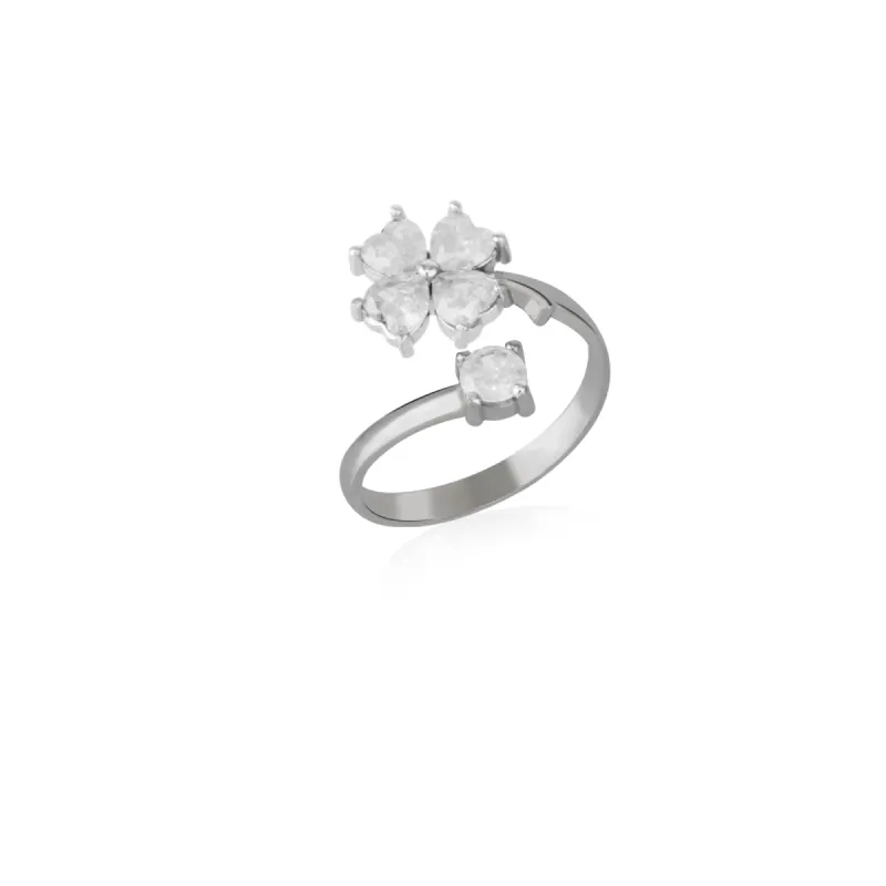 White Four Leaves Clover Luck Ring Sterling Silver sold by Spero London