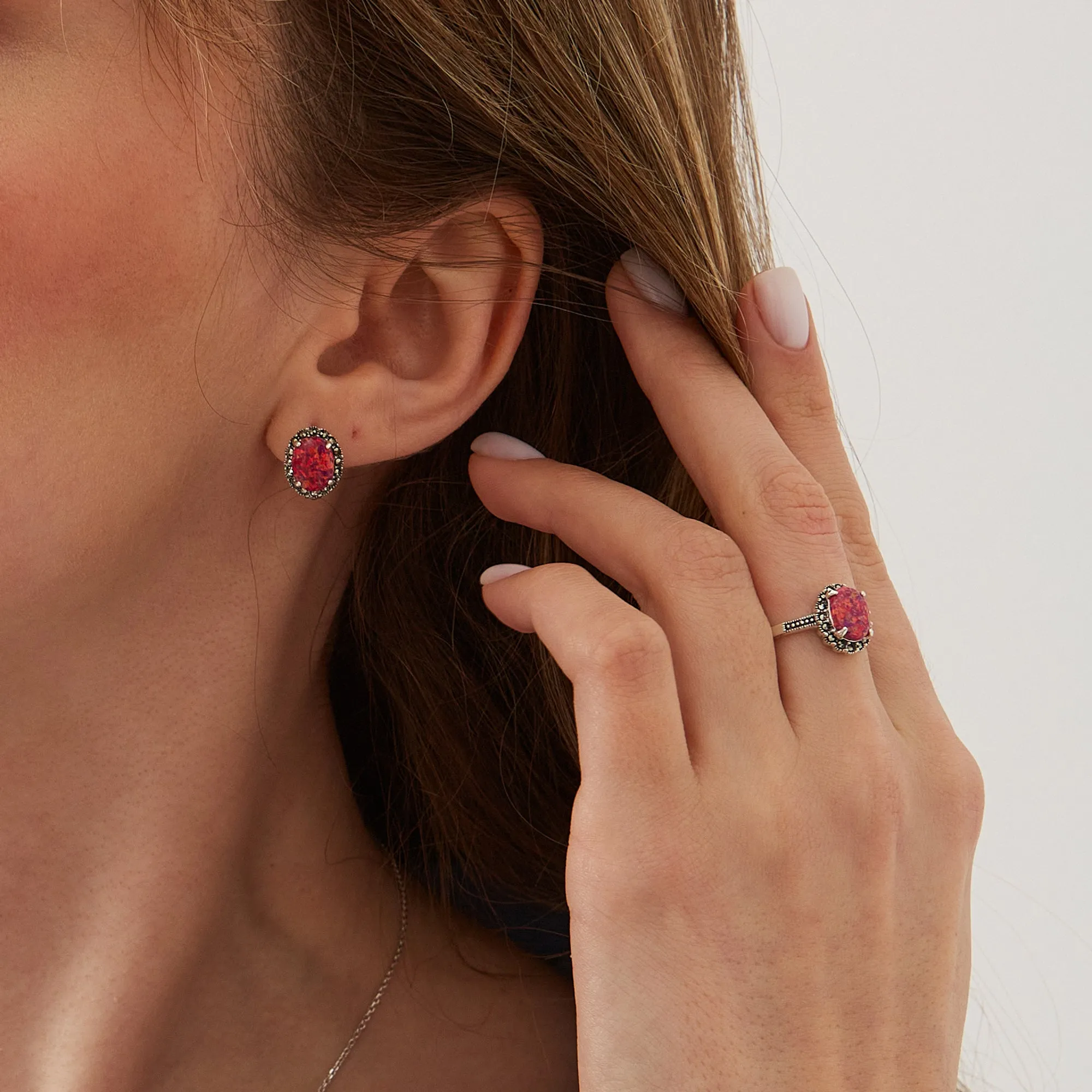 Oval Red Opal High Quality Sterling Silver Set sold by Spero London product image thumbnail 5