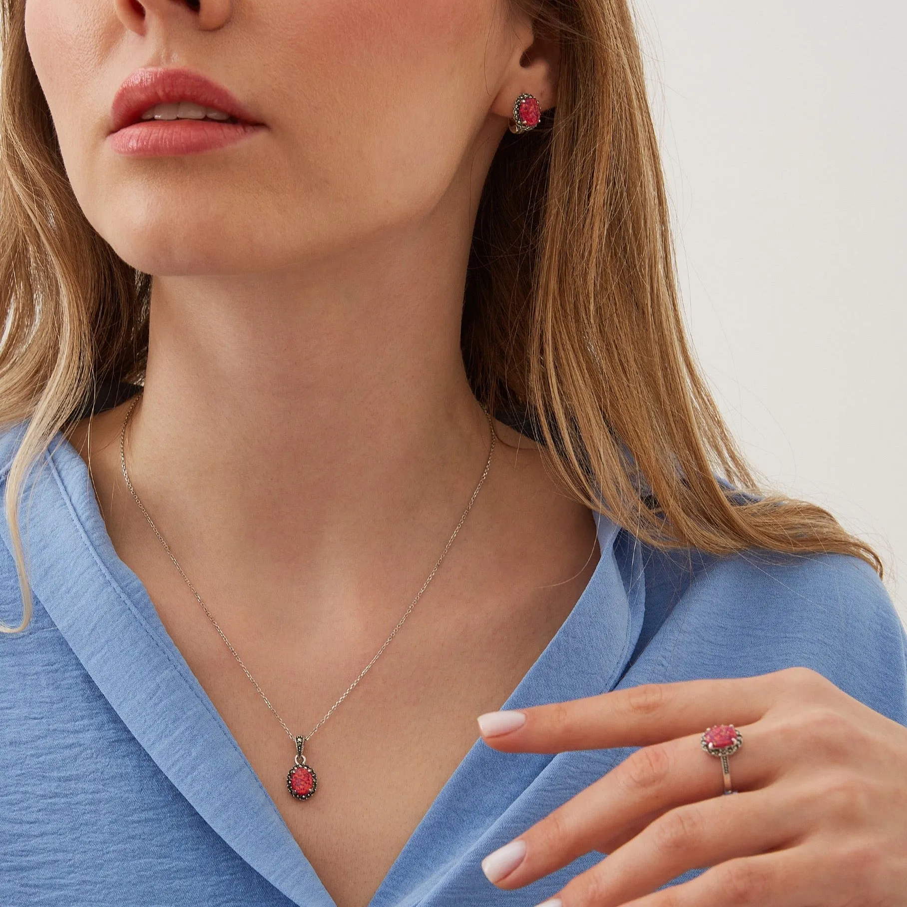 Oval Red Opal High Quality Sterling Silver Set sold by Spero London product image thumbnail 2