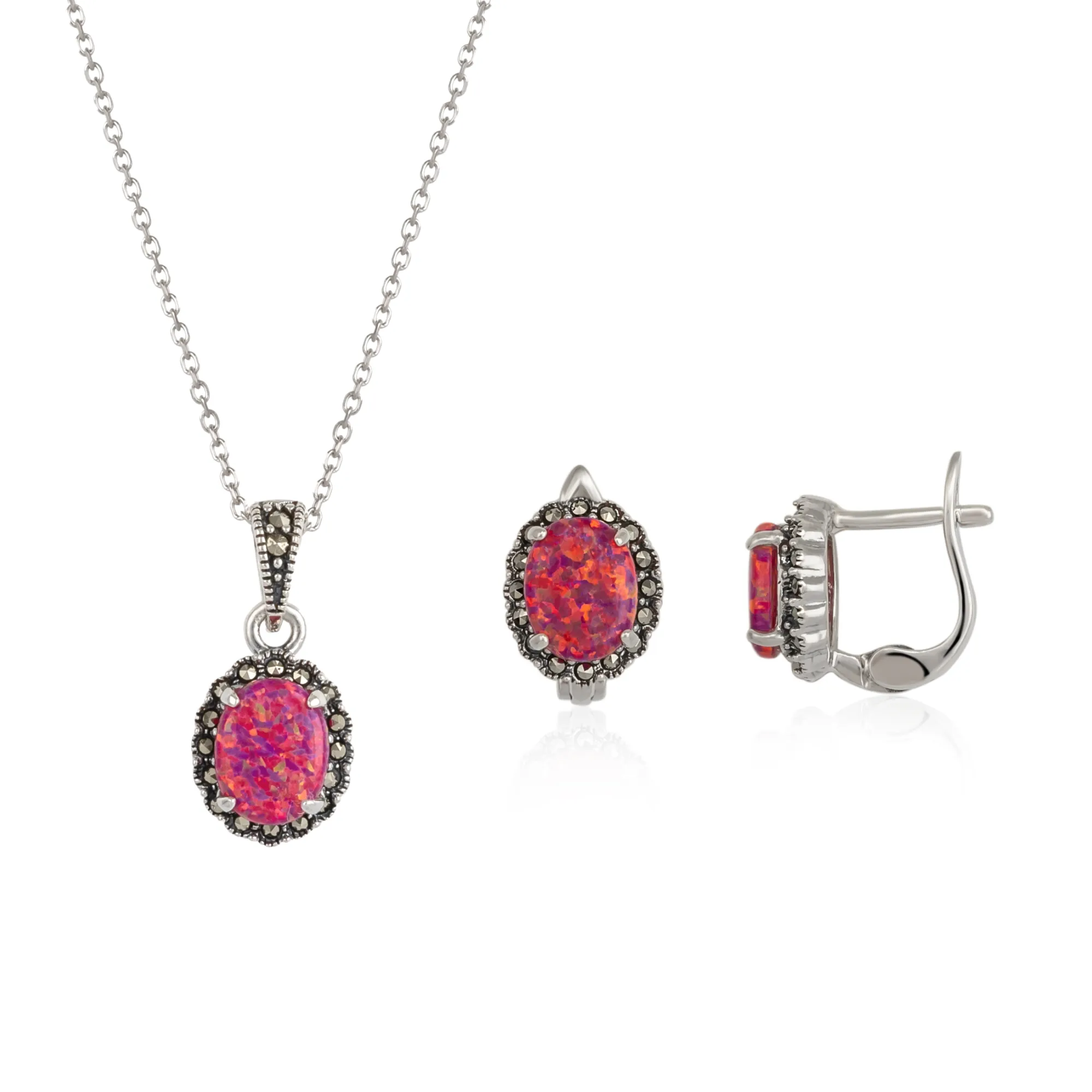 Oval Red Opal High Quality Sterling Silver Set sold by Spero London