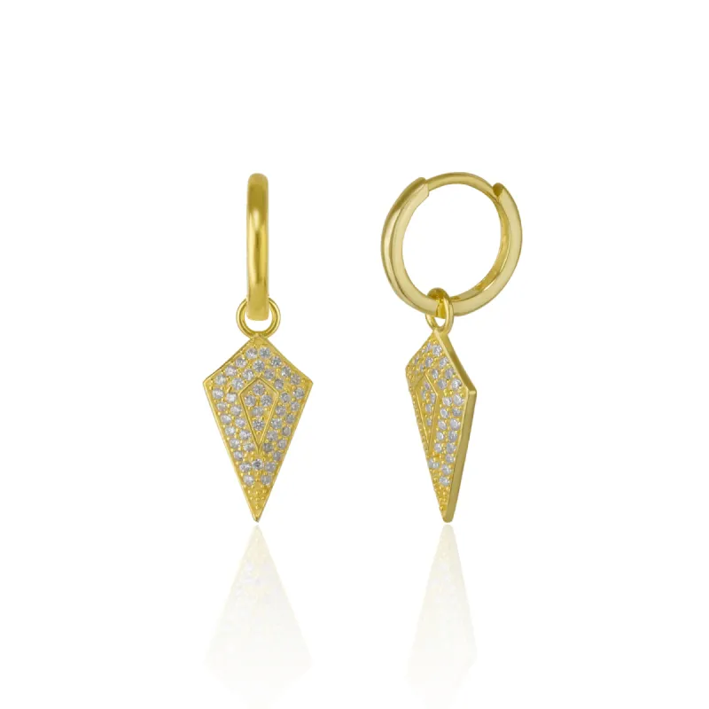 Rhombus Drop Hoop Pave Earrings Sterling Silver sold by Spero London
