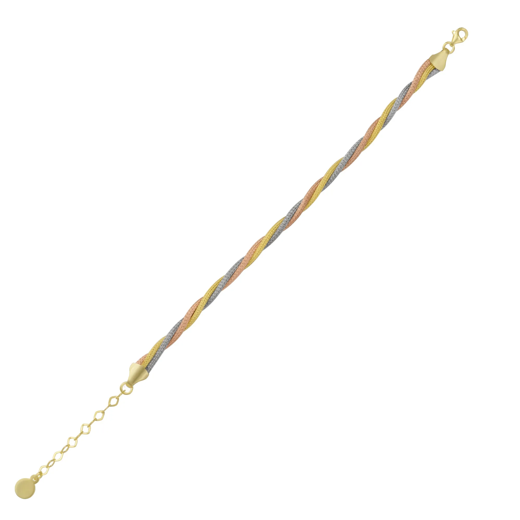 Twisted Rope 3 Color Gold Rose Gold Sterling Silver Handcrafted Bracelet sold by Spero London