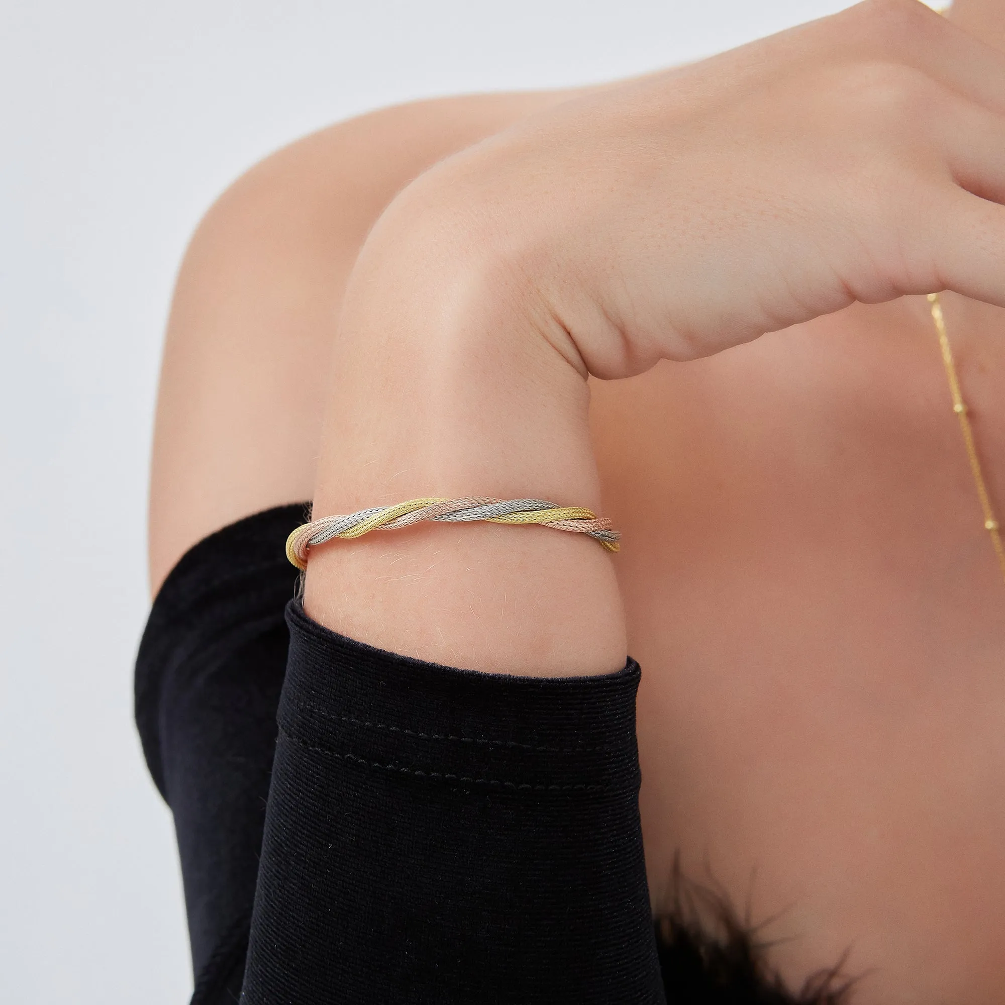 Twisted Rope 3 Color Gold Rose Gold Sterling Silver Handcrafted Bracelet sold by Spero London product image thumbnail 2