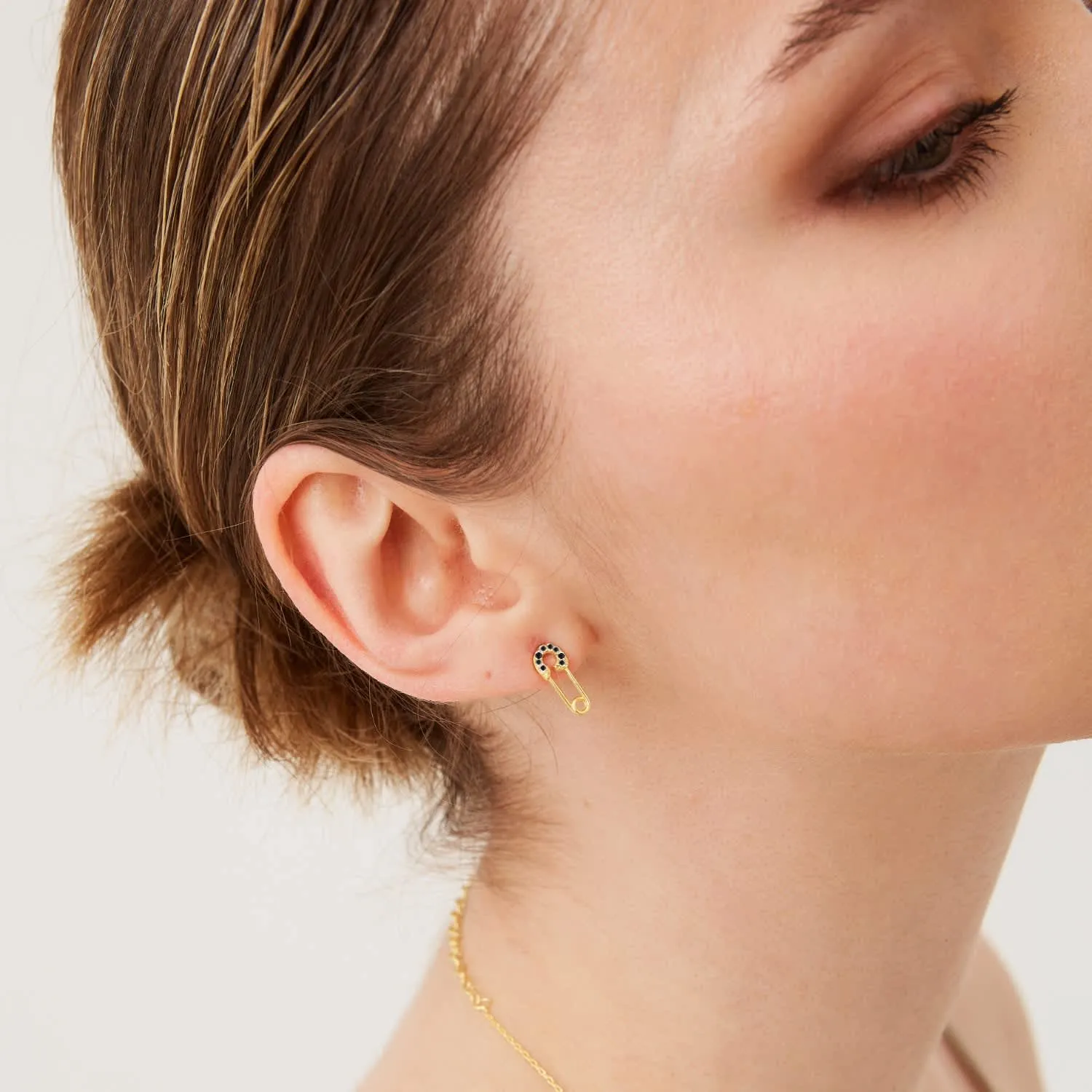 Sterling Silver Black Jewelled Mini Safety Pin Stud Earrings sold by Spero London product image thumbnail 2