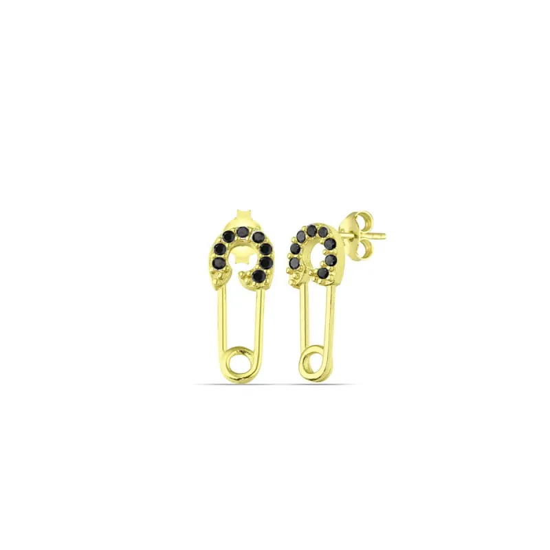 Sterling Silver Black Jewelled Mini Safety Pin Stud Earrings made by Spero London