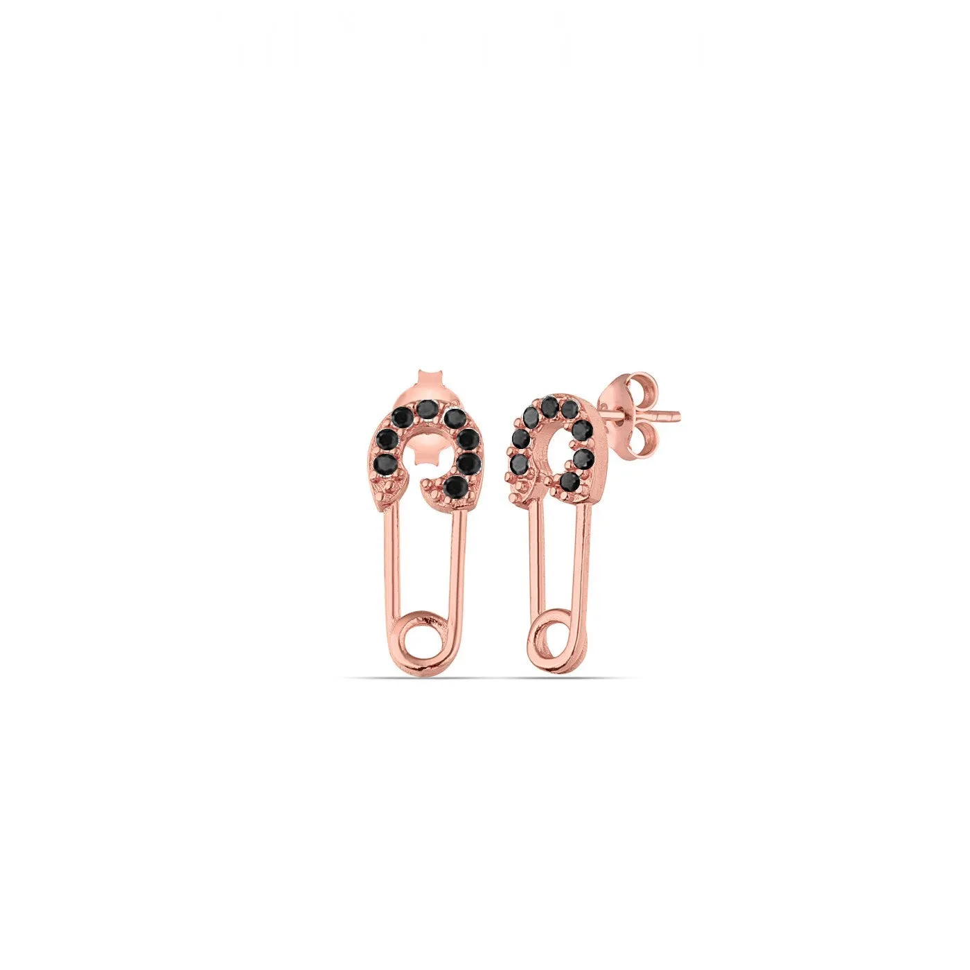 Sterling Silver Black Jewelled Mini Safety Pin Stud Earrings sold by Spero London product image thumbnail 5