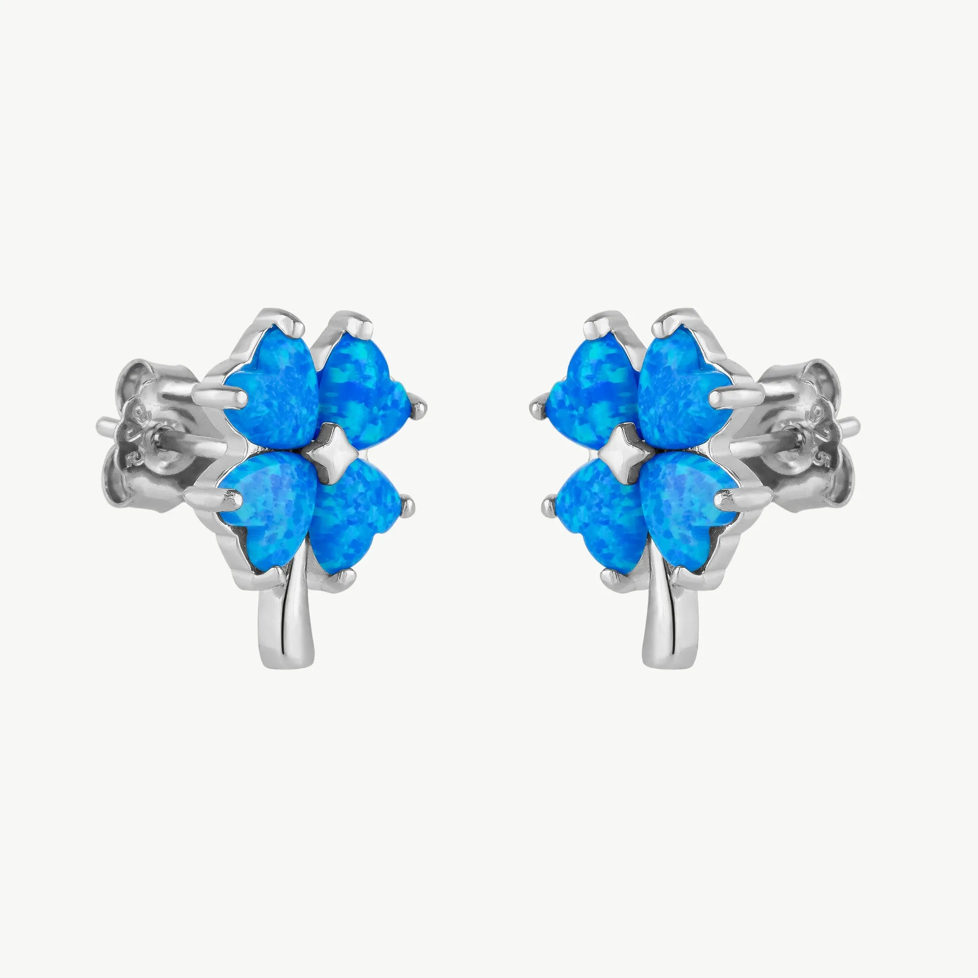 Blue Opal Four Leaves Clover Sterling Silver Stud Earring sold by Spero London