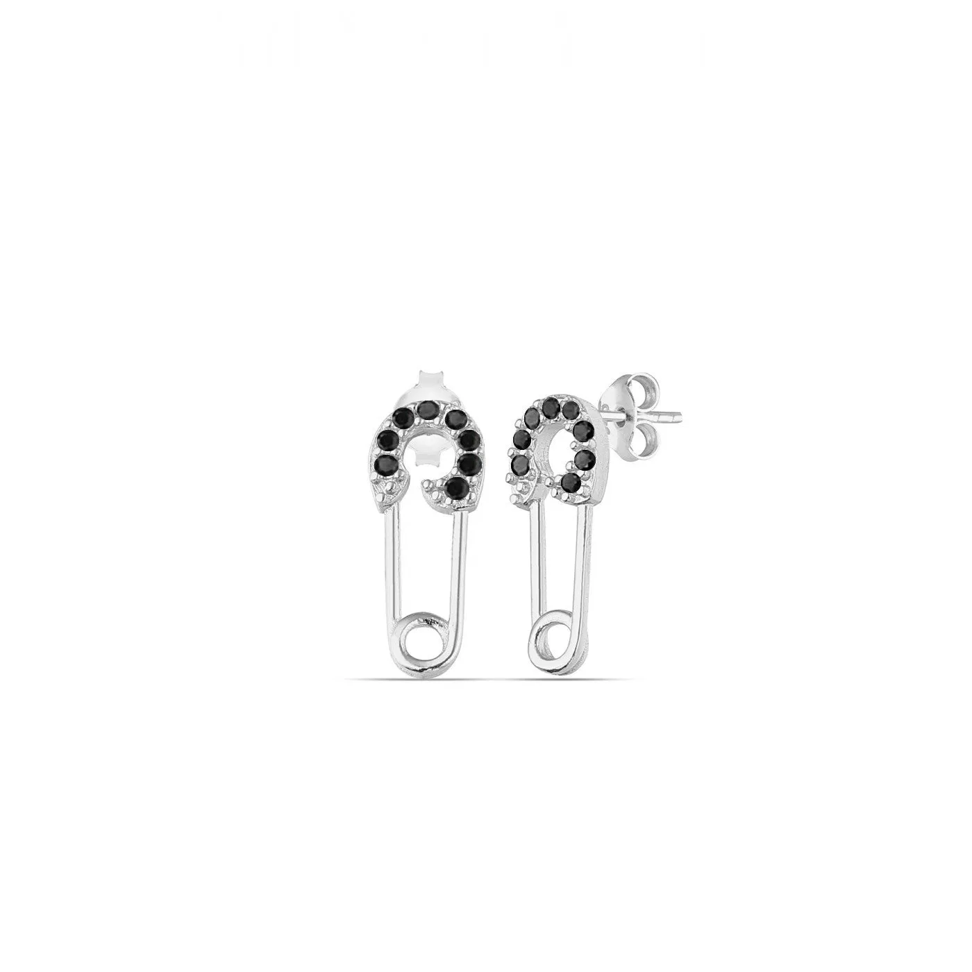 Sterling Silver Black Jewelled Mini Safety Pin Stud Earrings sold by Spero London product image thumbnail 3