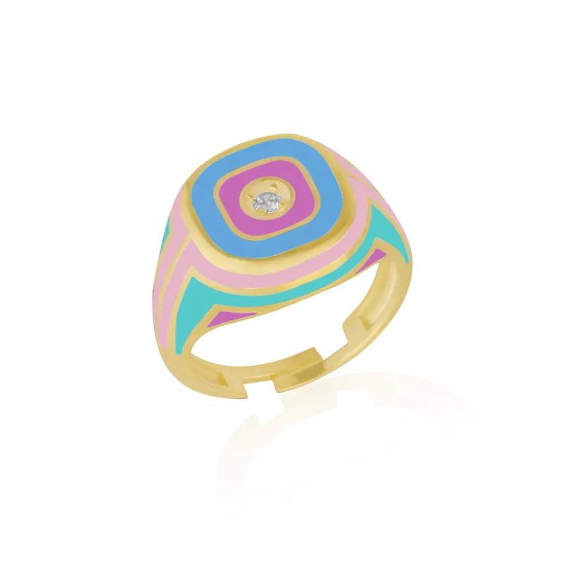 Enamelled Sterling Silver Signet Ring With Gemstone sold by Spero London