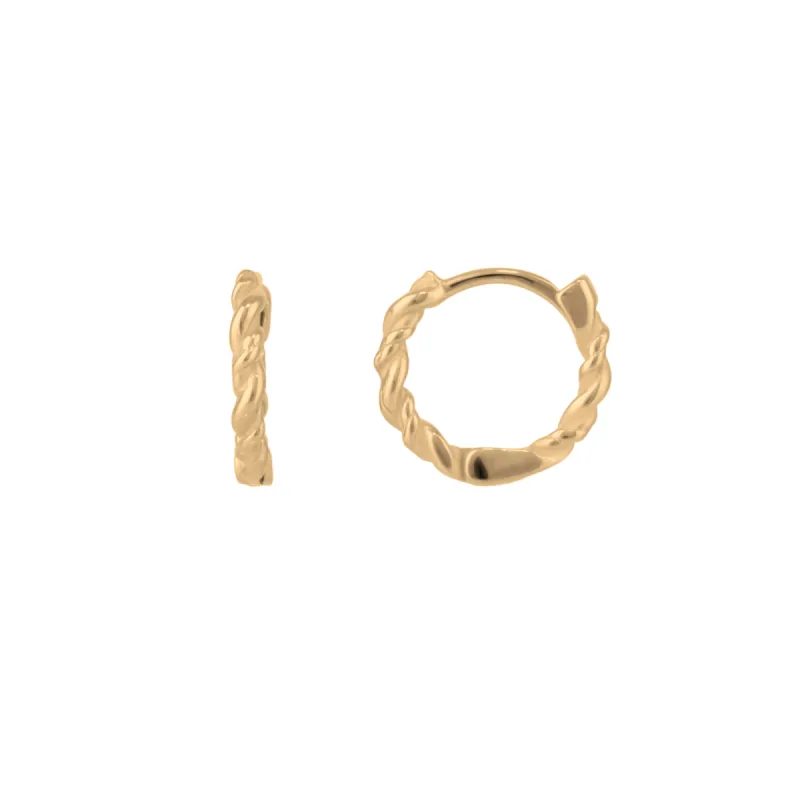 Twisted Sterling Silver Mini Huggie Hoop Earrings sold by Spero London
